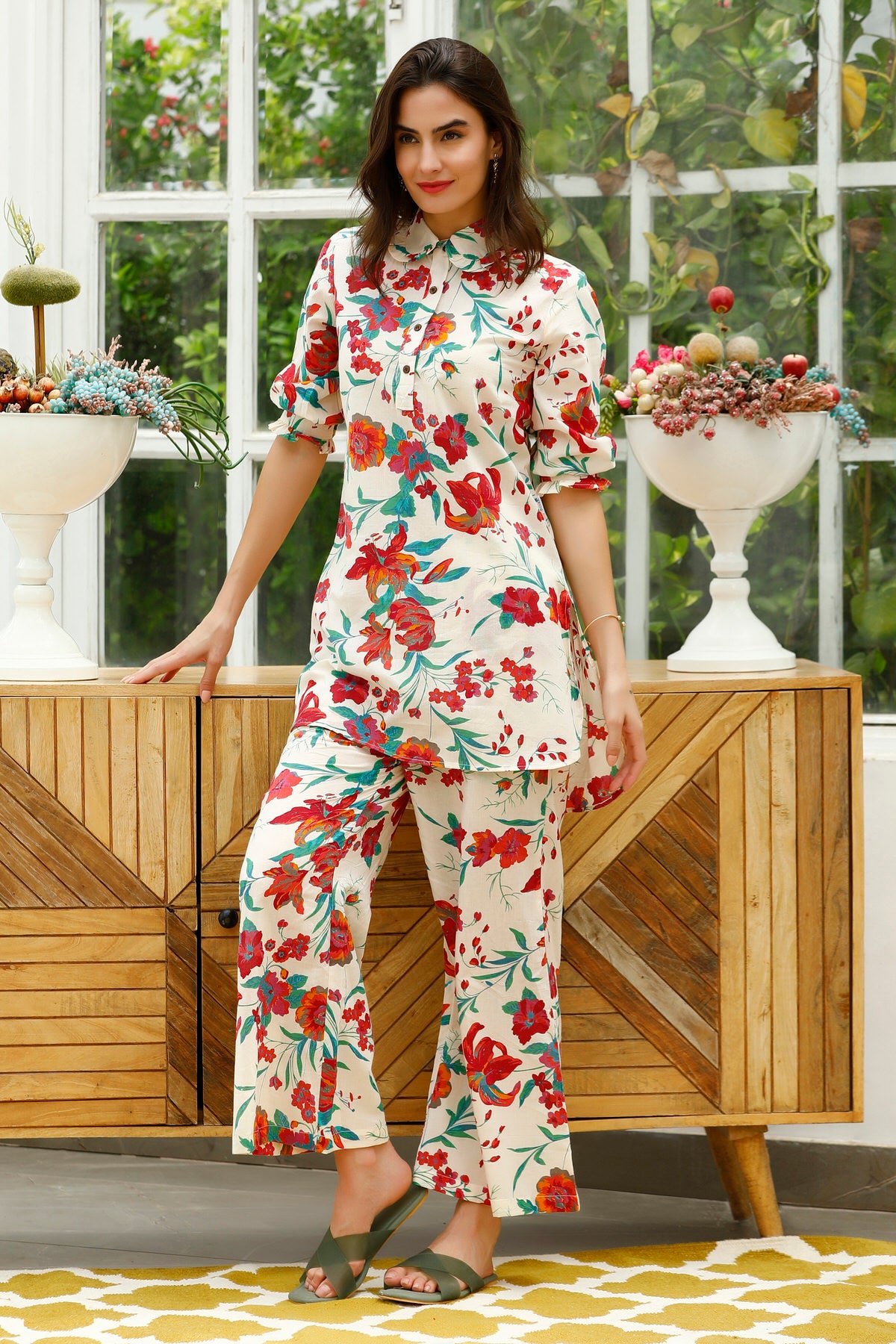 Whimsical Whites Cotton Palazzo Loungewear Set