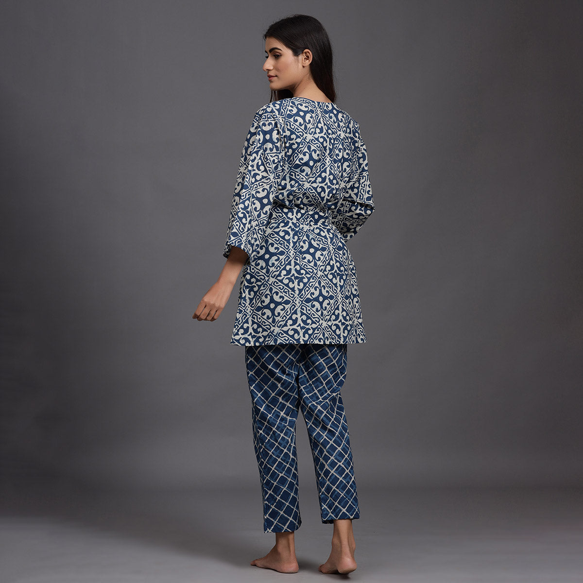 Three Piece Loungewear Set Indigo Blue Jisora Jaipur
