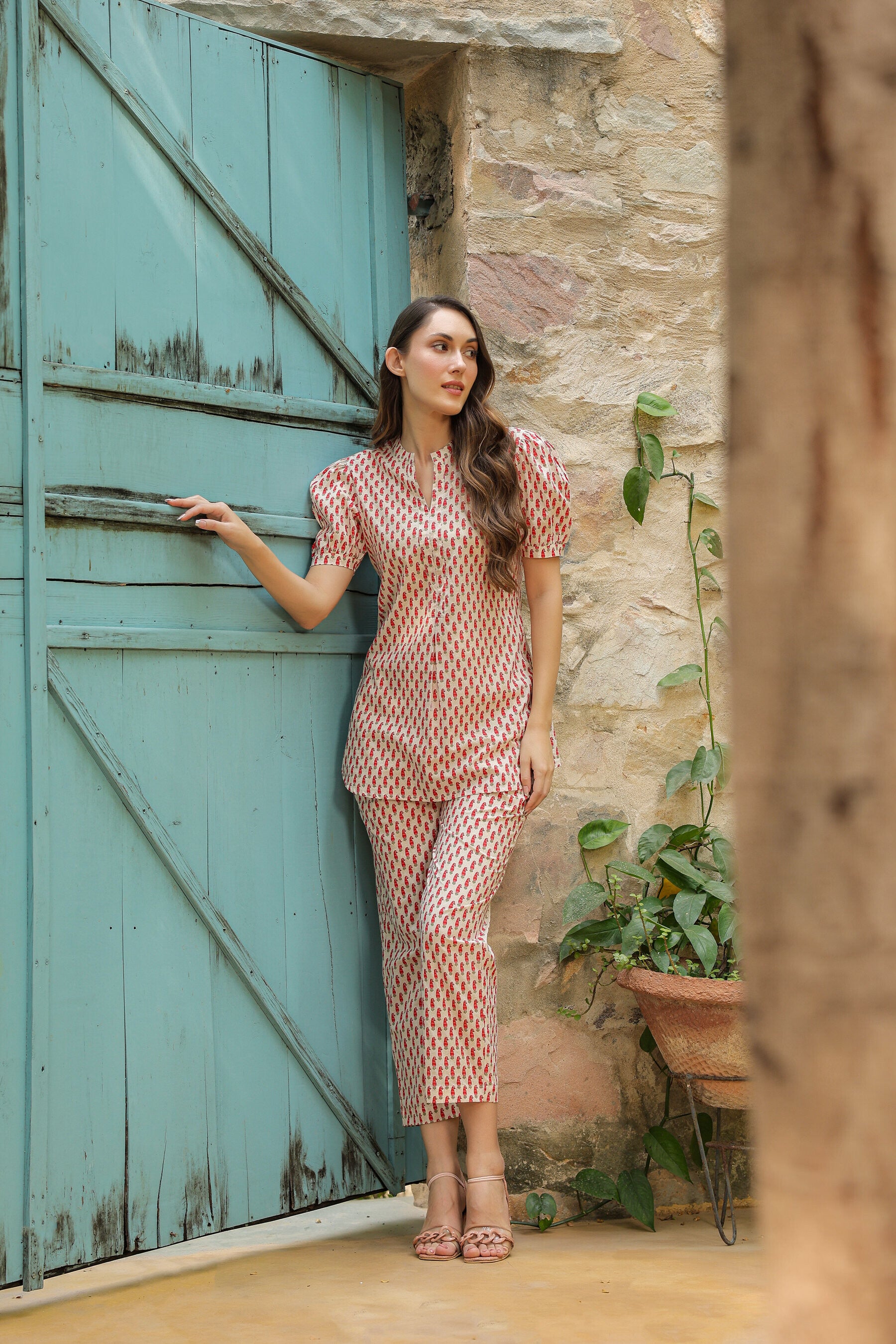 Moroccan mosaic cotton Loungewear Top Set