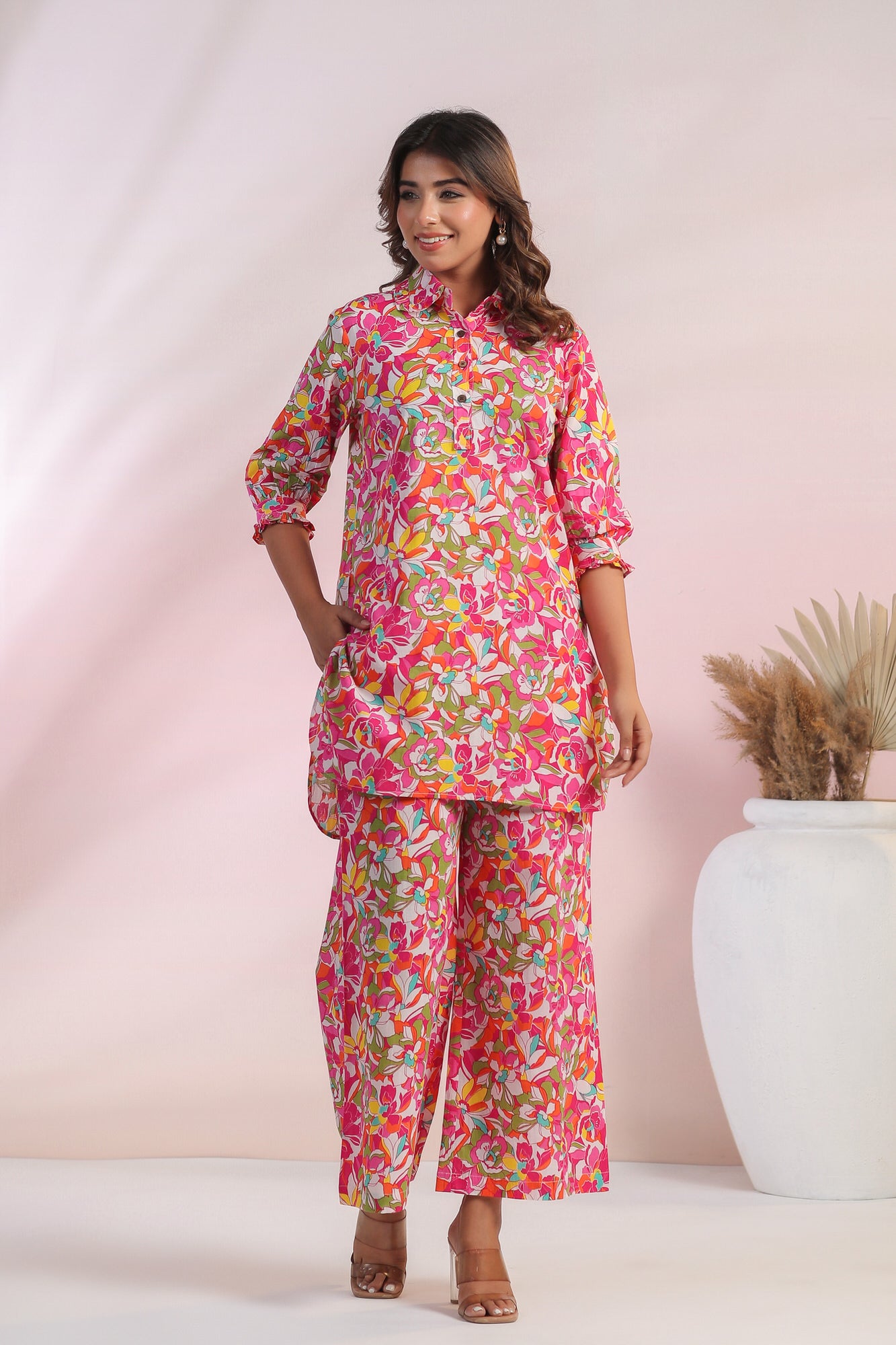 Blossom Cascade Cotton Palazzo Loungewear Set