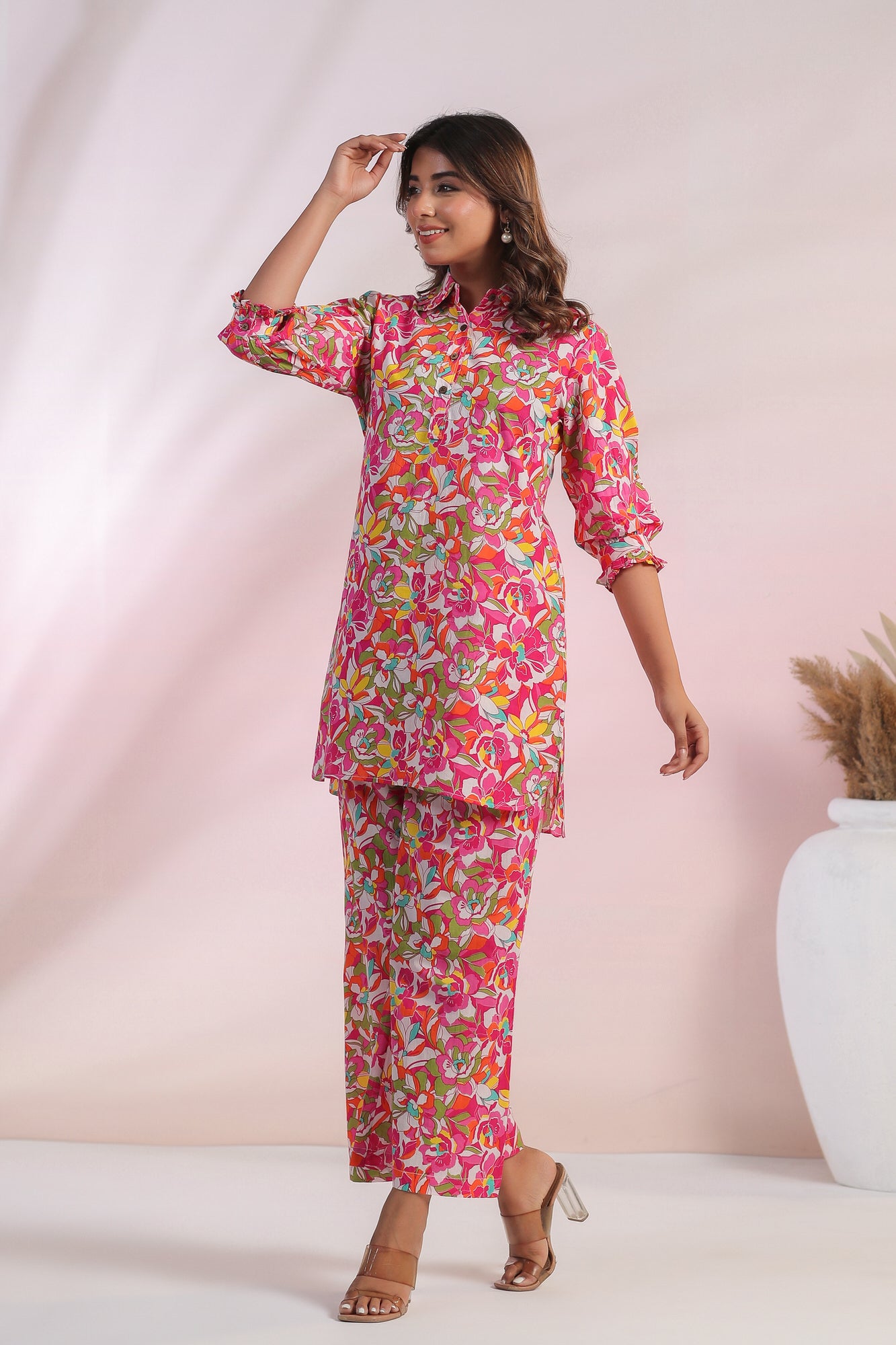 Blossom Cascade Cotton Palazzo Loungewear Set