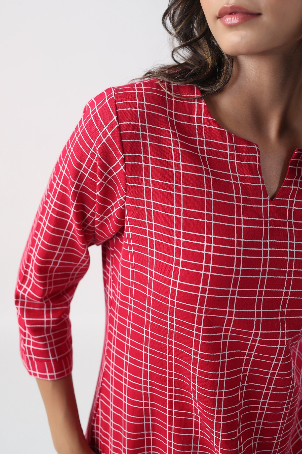 Checkered Maroon Cotton Flex Loungewear Top Set