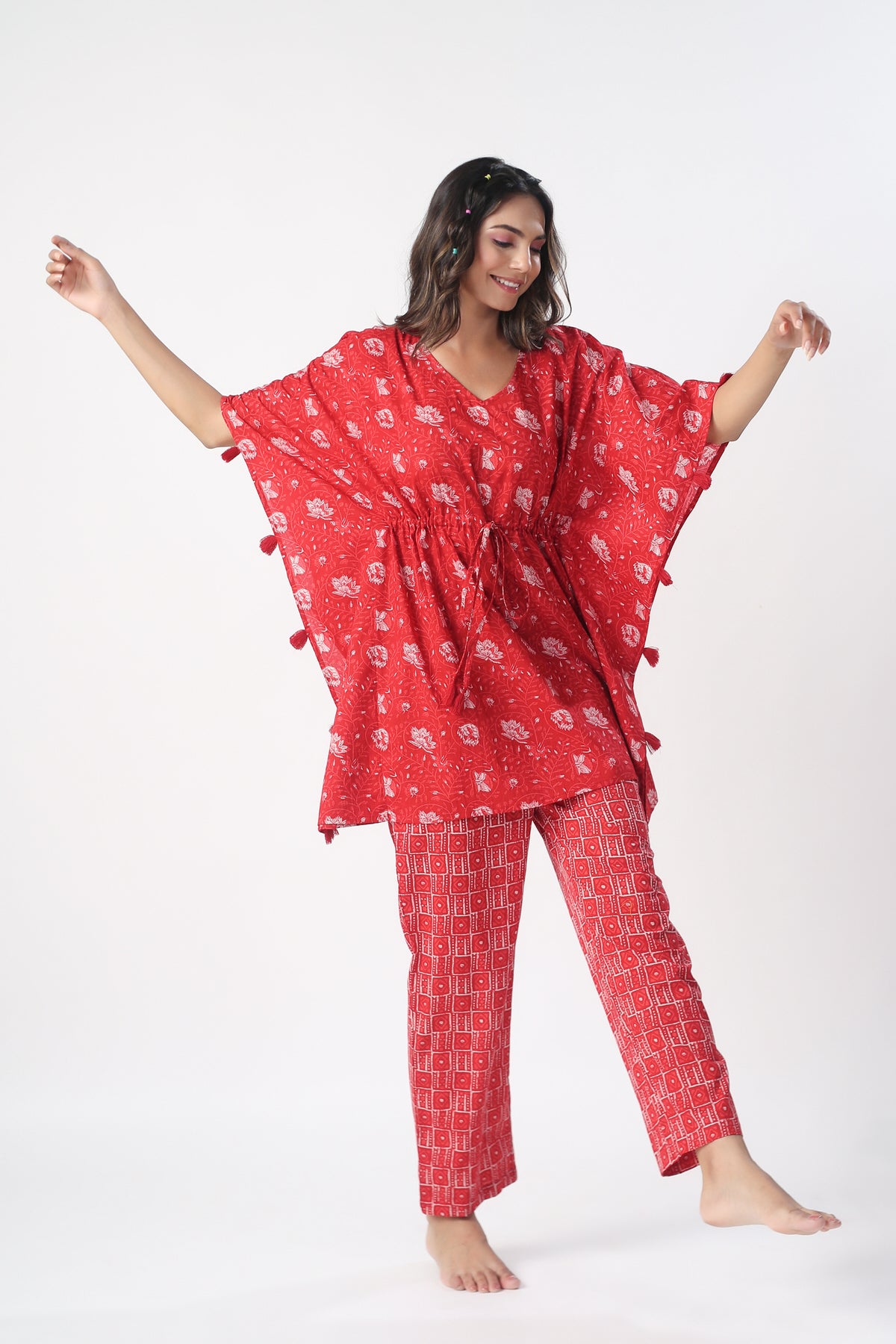 Rose Charades Cotton Kaftan pajama set