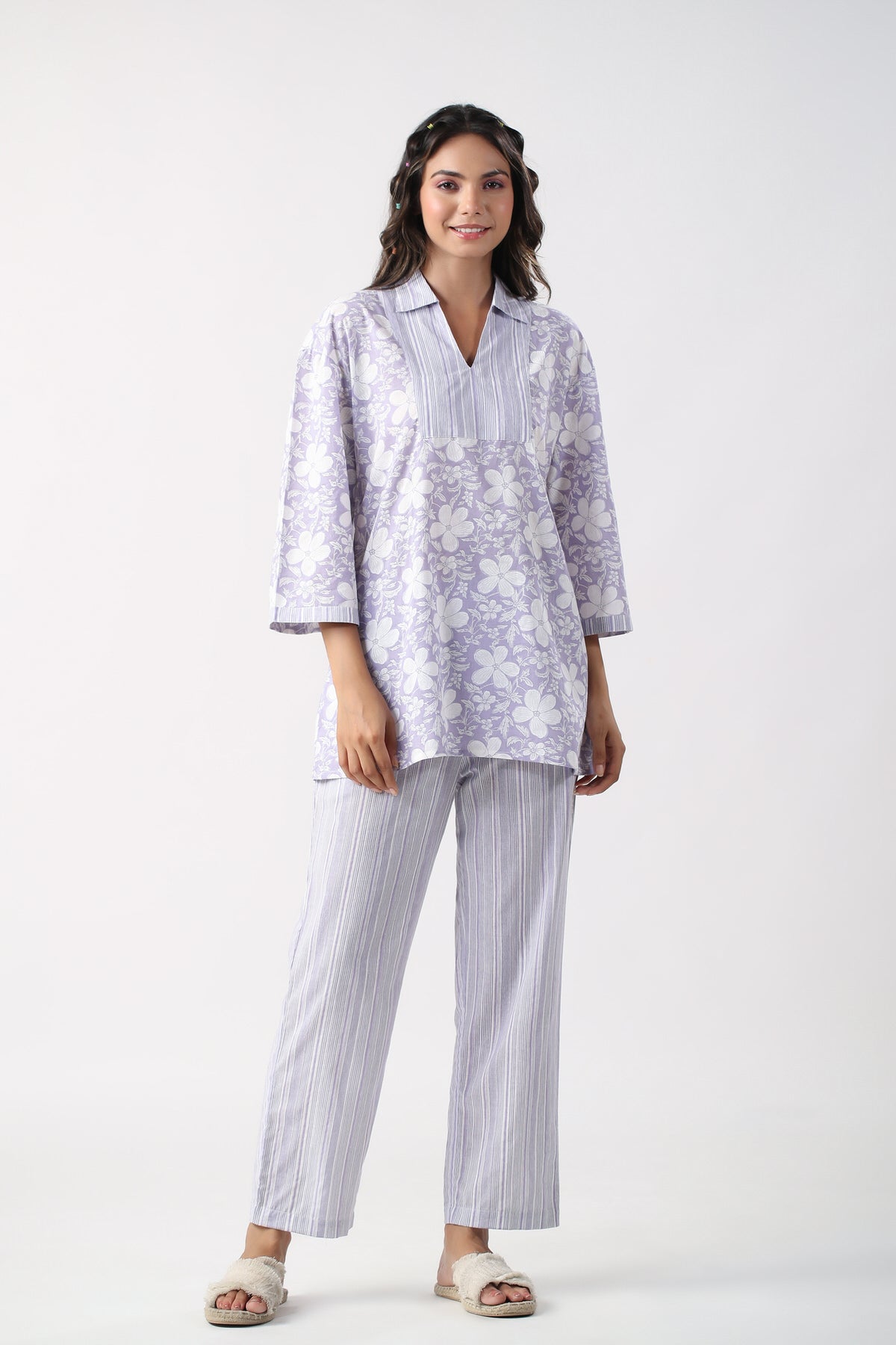 Lavender Meadows Cotton Loungewear Top Set