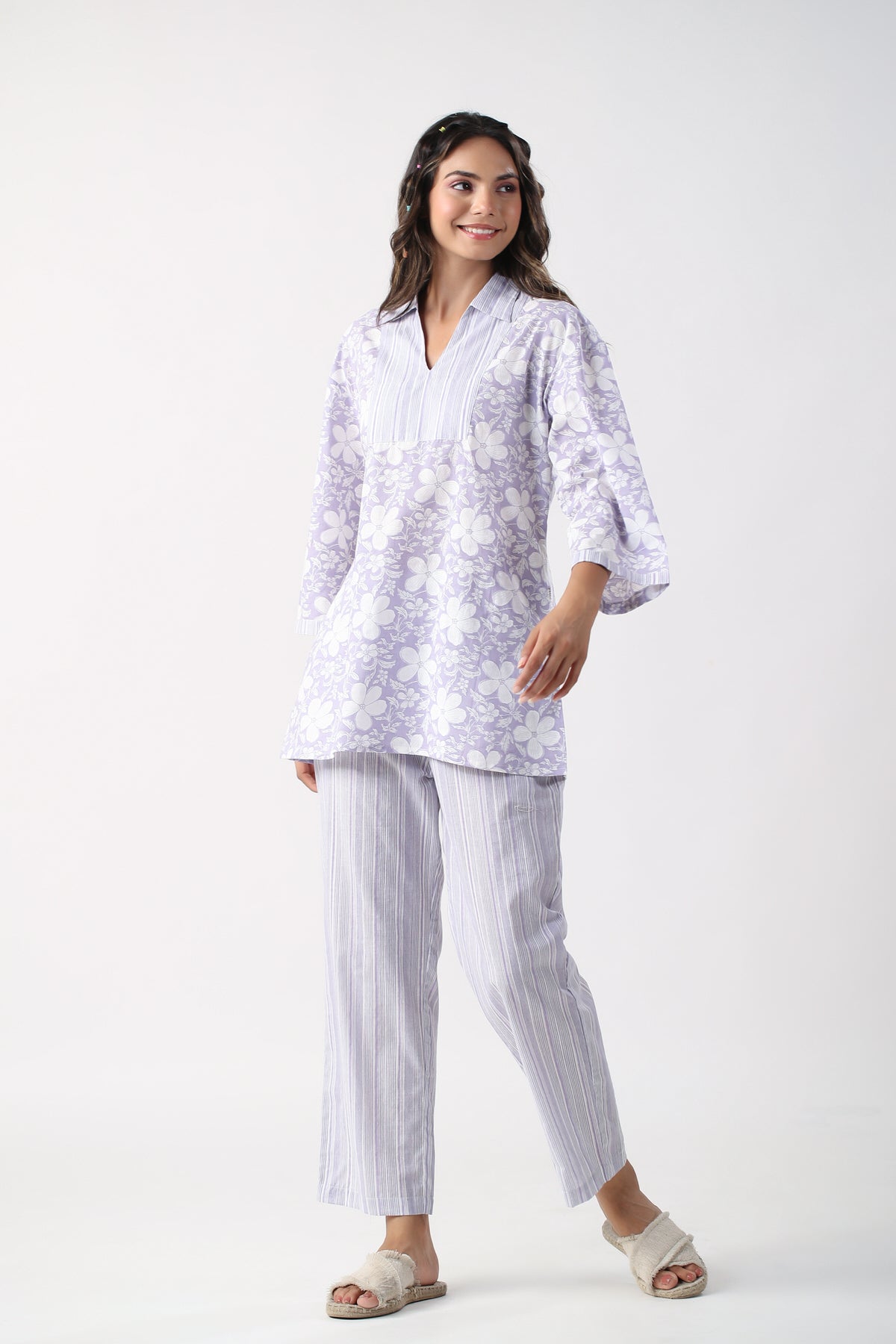 Lavender Meadows Cotton Loungewear Top Set