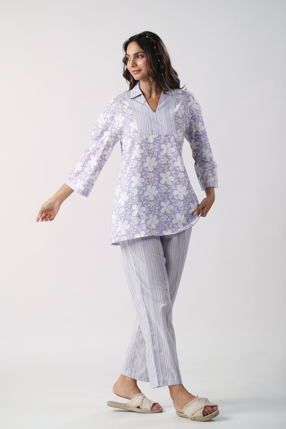 Lavender Meadows Cotton Loungewear Top Set