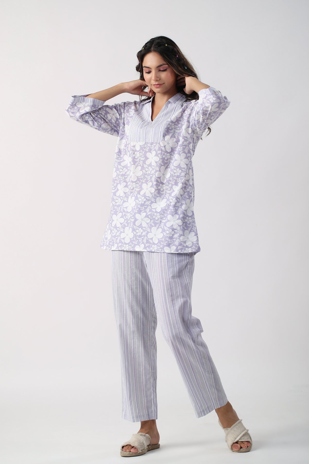 Lavender Meadows Cotton Loungewear Top Set