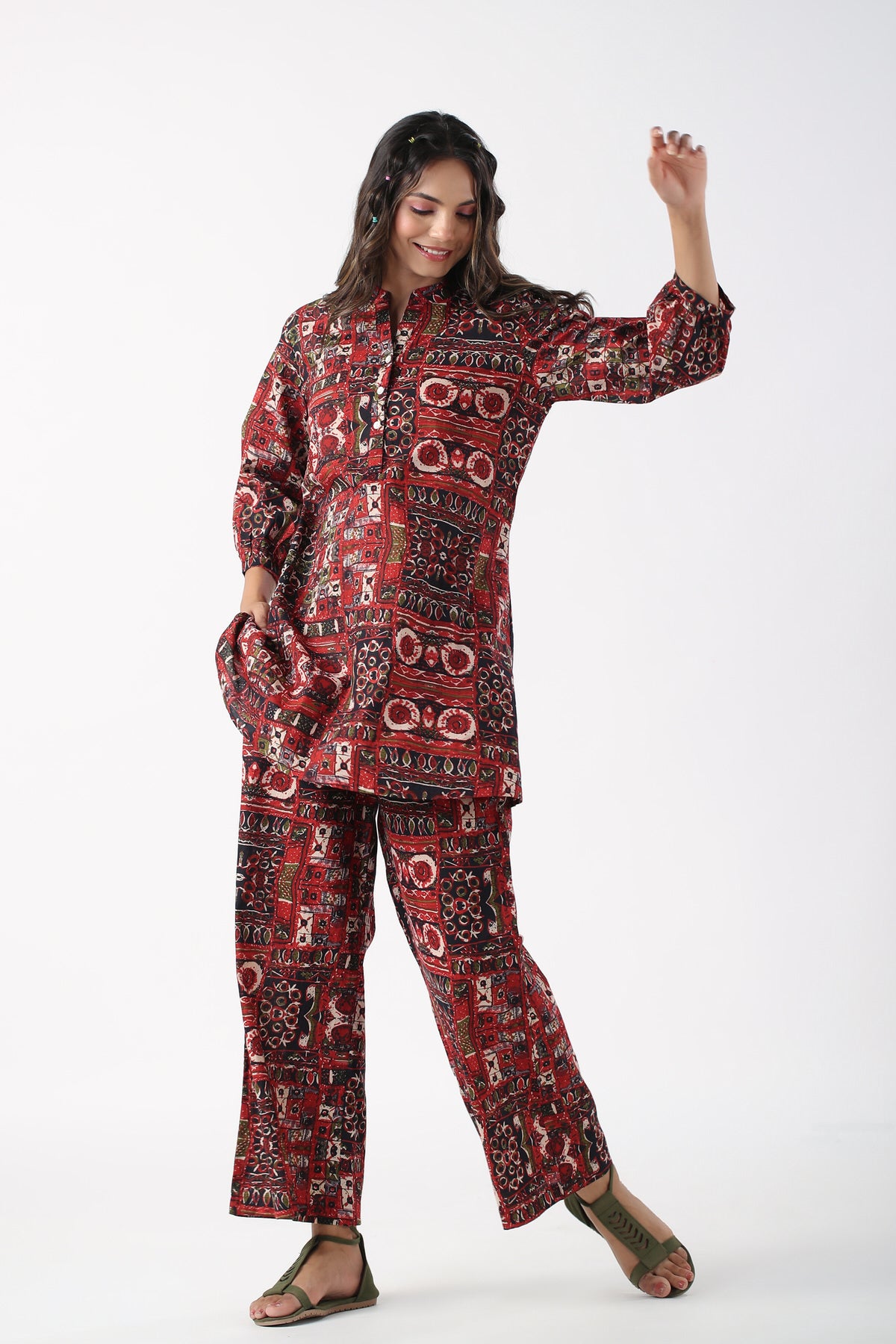 Crimson Noir Cotton Loungewear Set