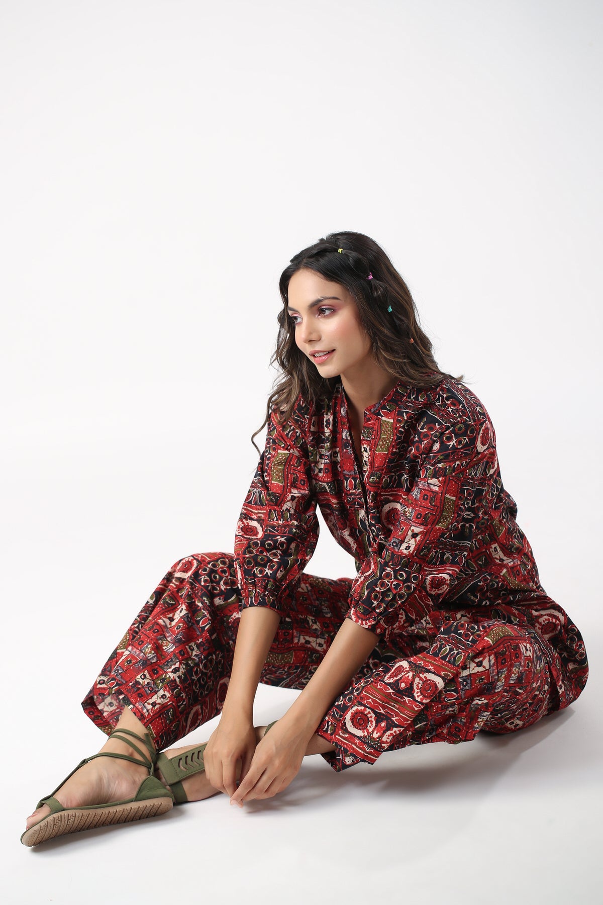 Crimson Noir Cotton Loungewear Set