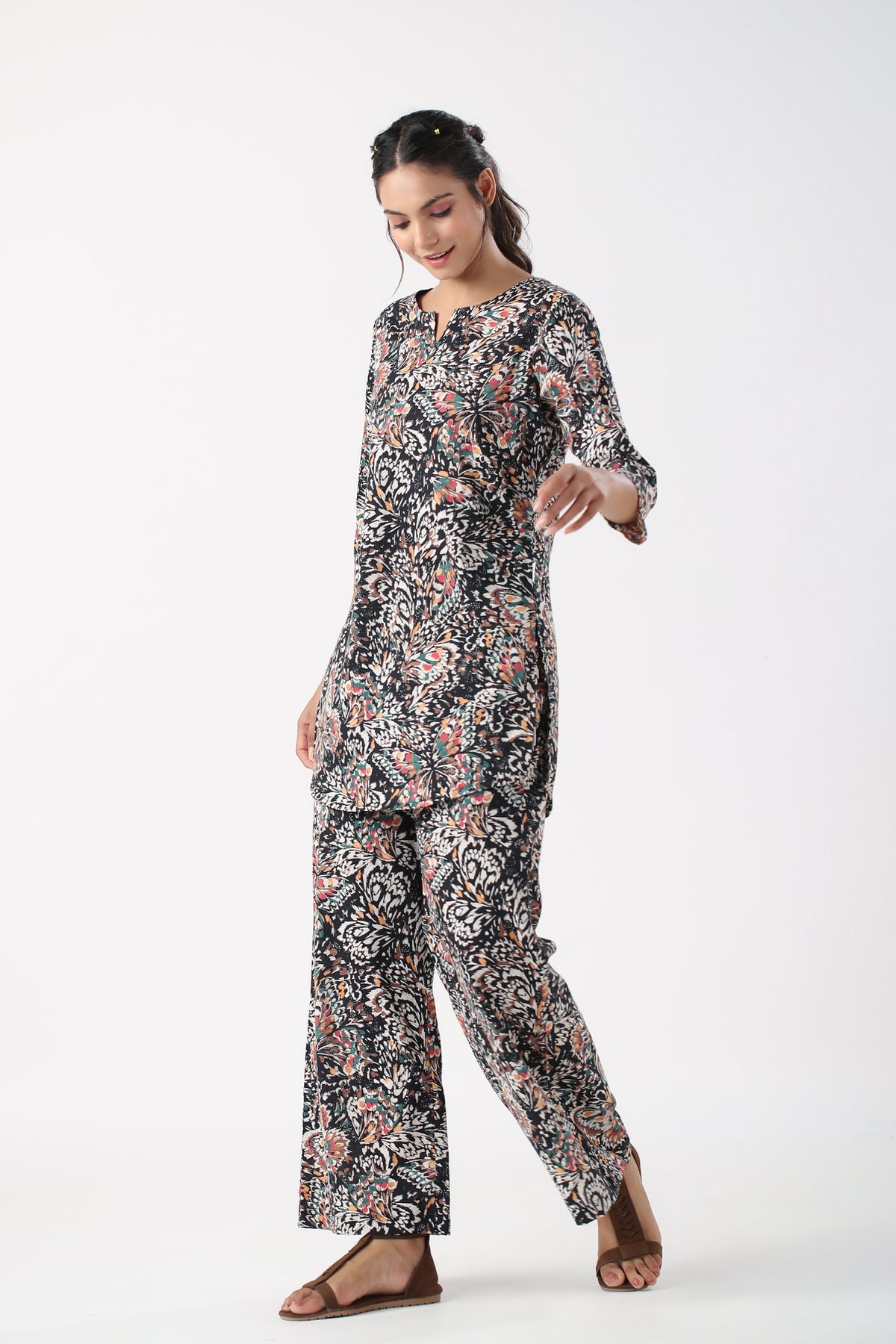 Noir Elegance Cotton Palazzo Loungewear Set