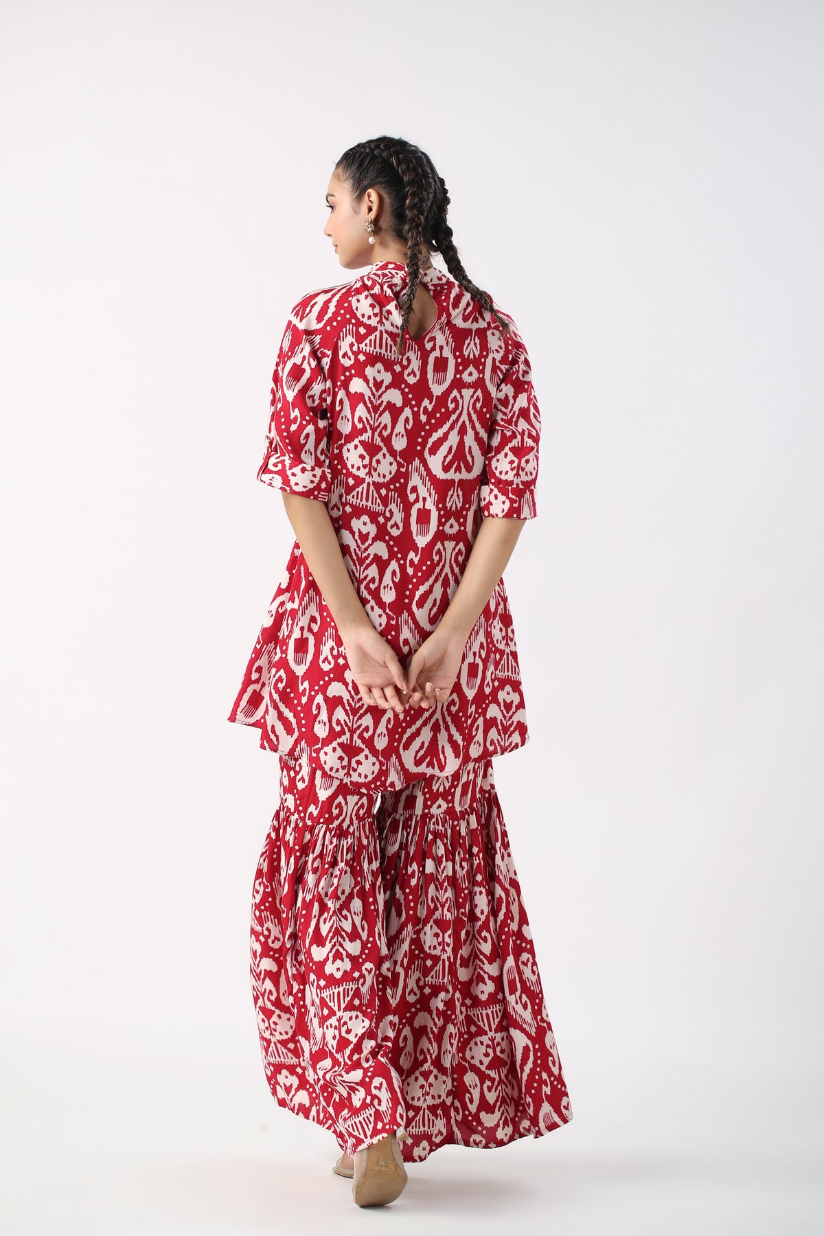 Red Ikat Print Silk Coord set