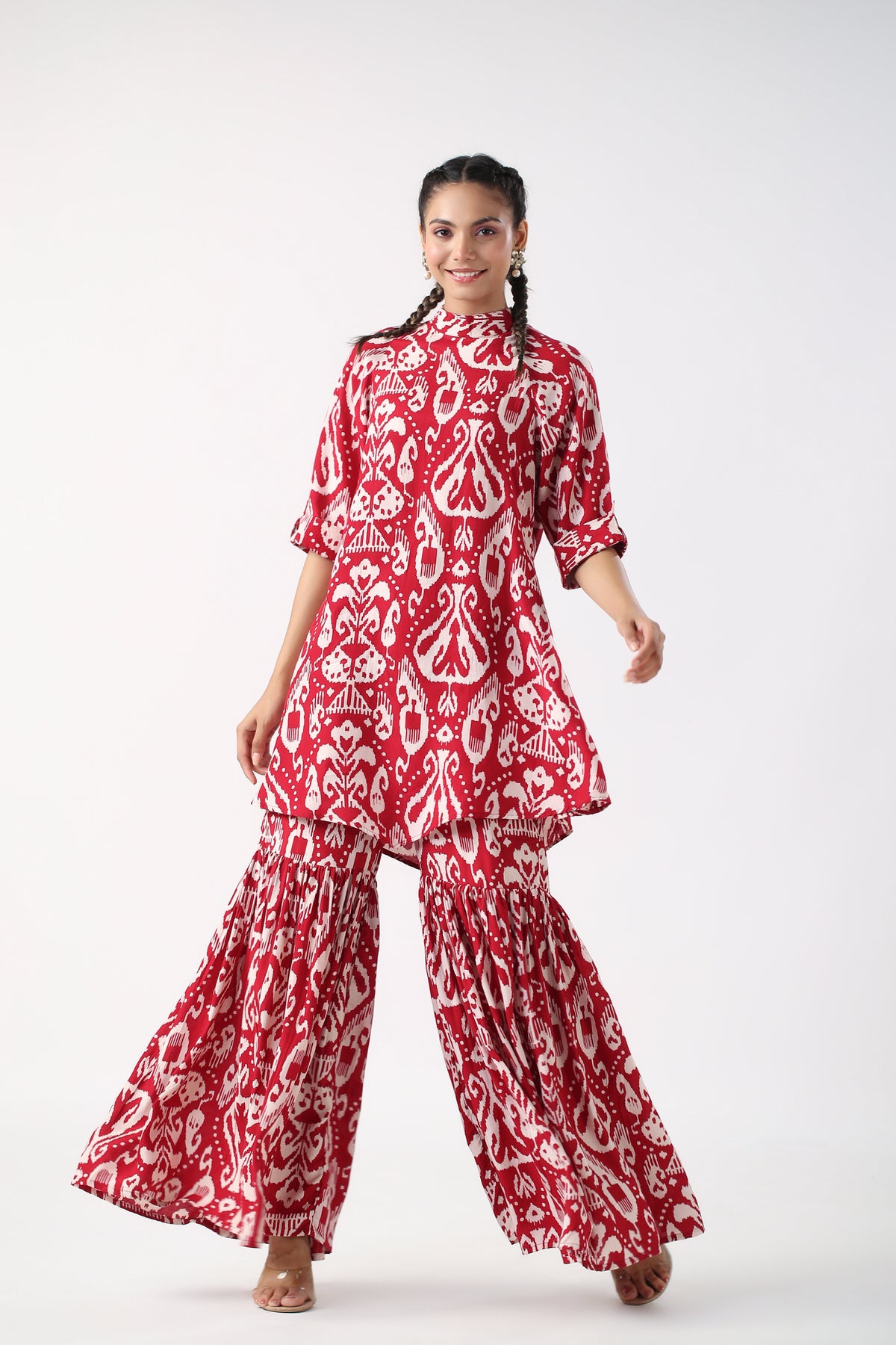 Red Ikat Print Silk Coord set