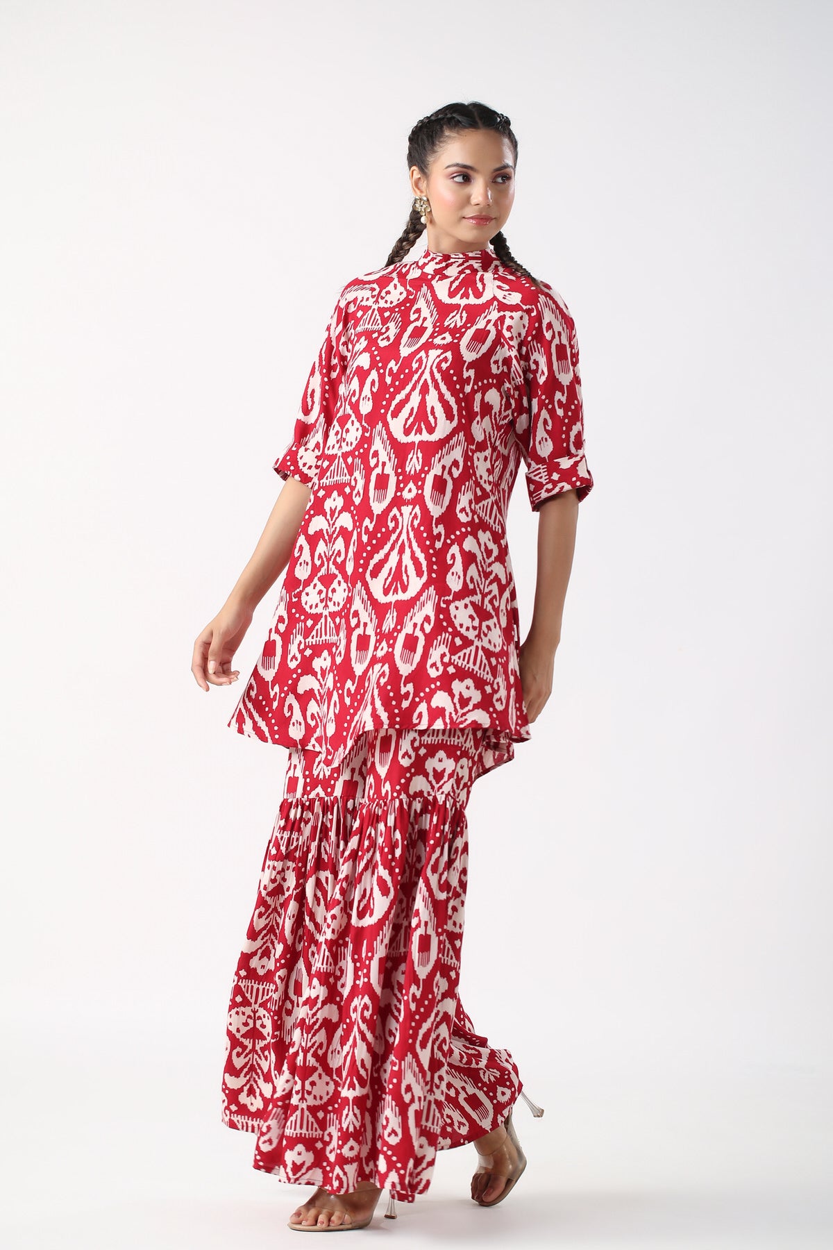 Red Ikat Print Silk Coord set