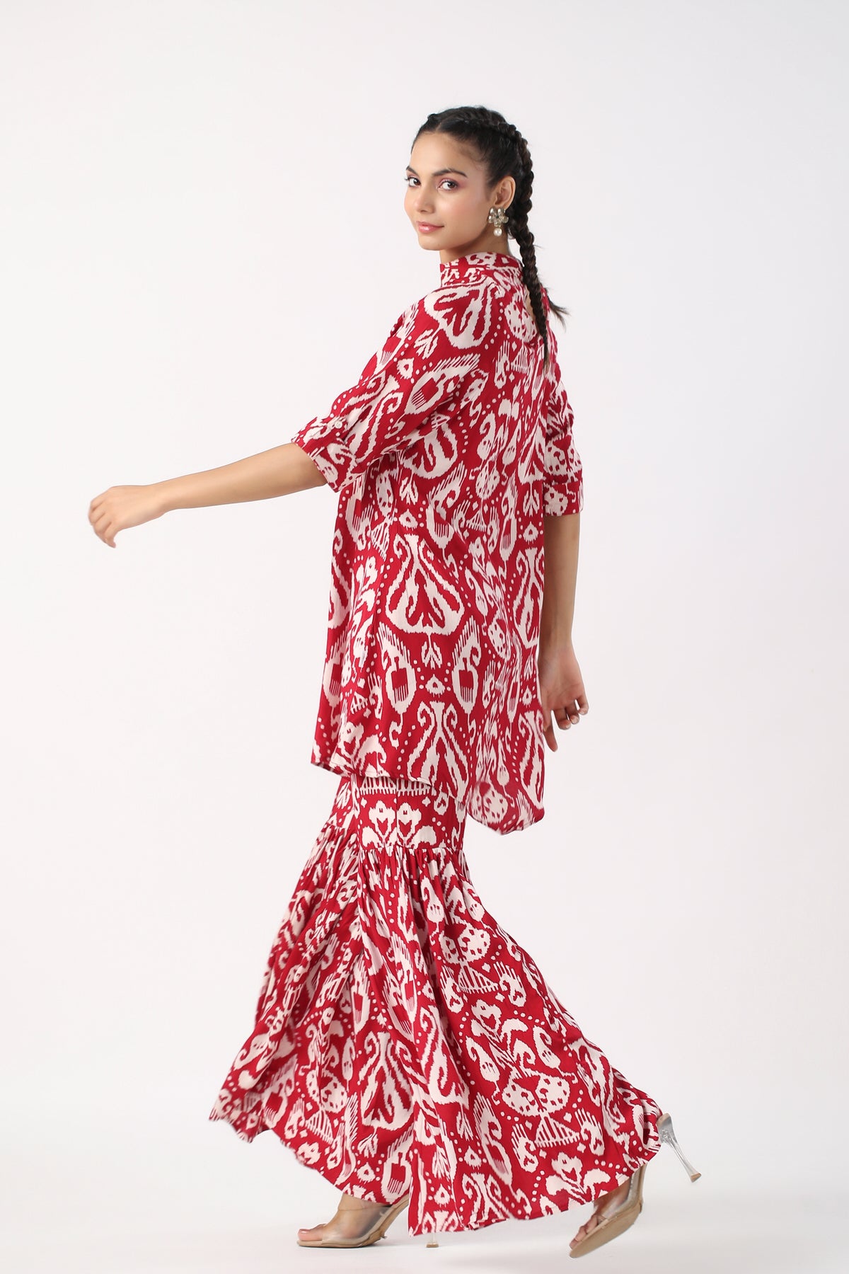 Red Ikat Print Silk Coord set