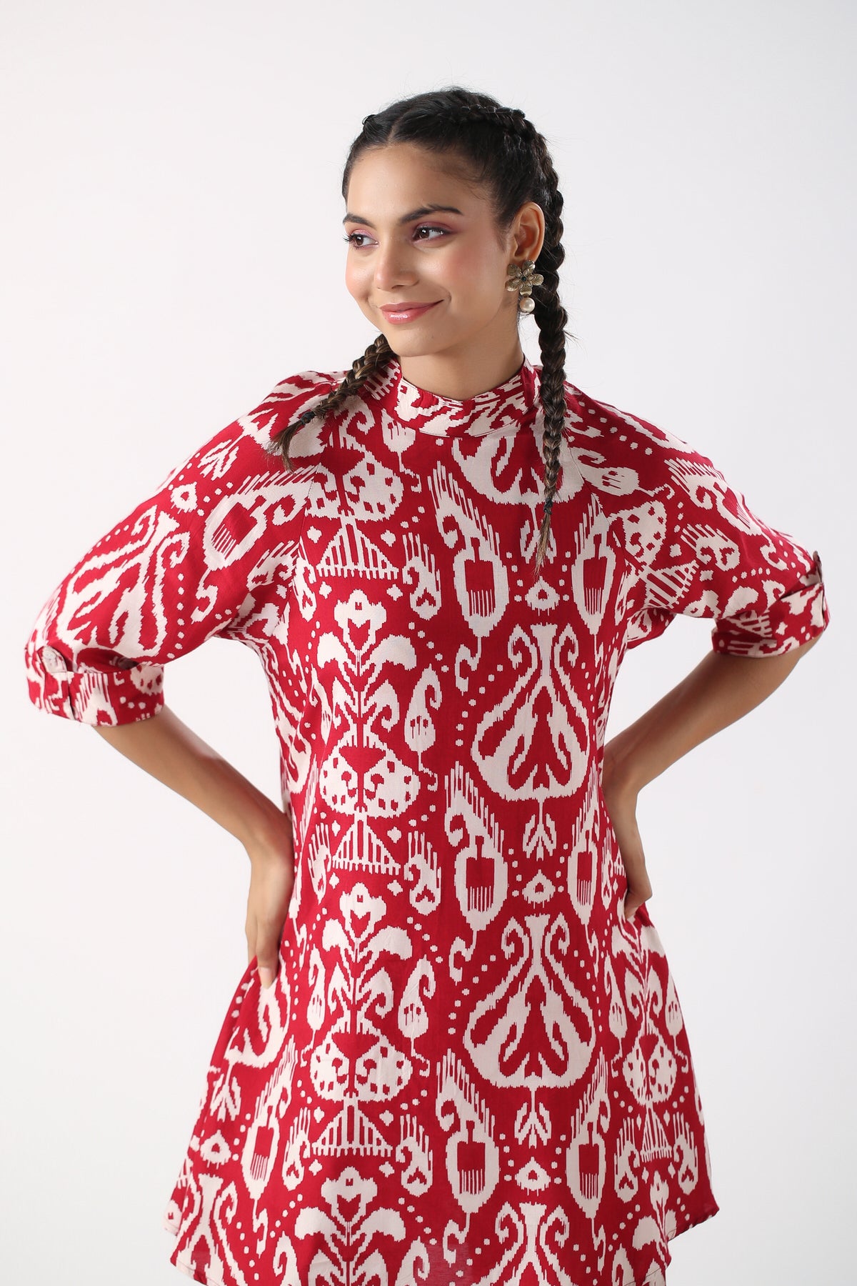 Red Ikat Print Silk Coord set