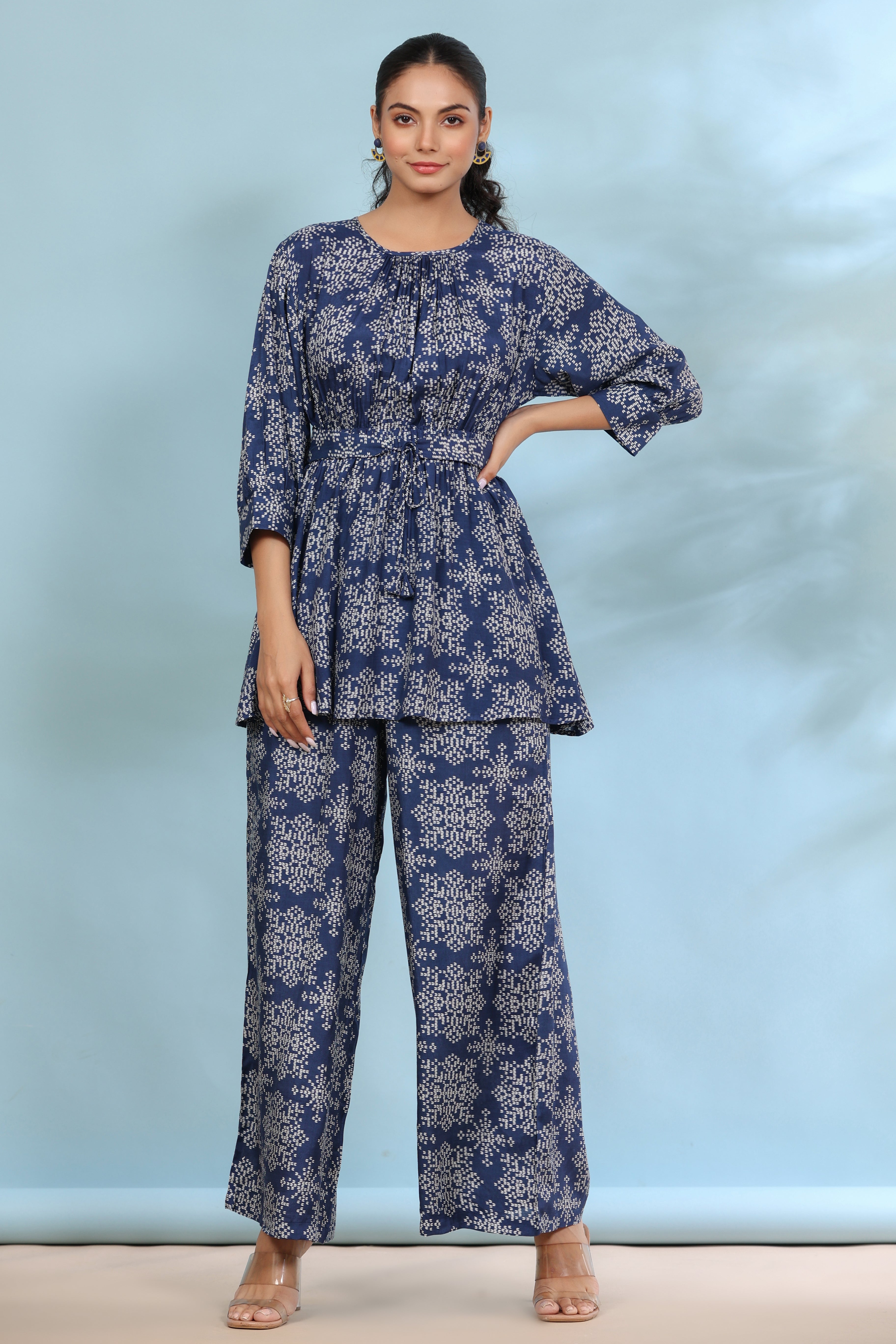 Mid Sky Russian Silk Blue Co-ordinate Set