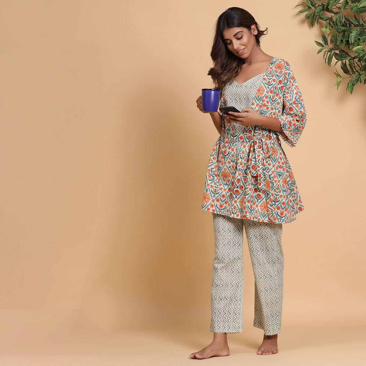 Three Piece Loungewear Set Grey Jisora Jaipur