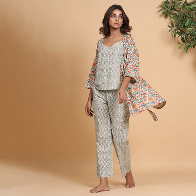 Three Piece Loungewear Set Grey Jisora Jaipur