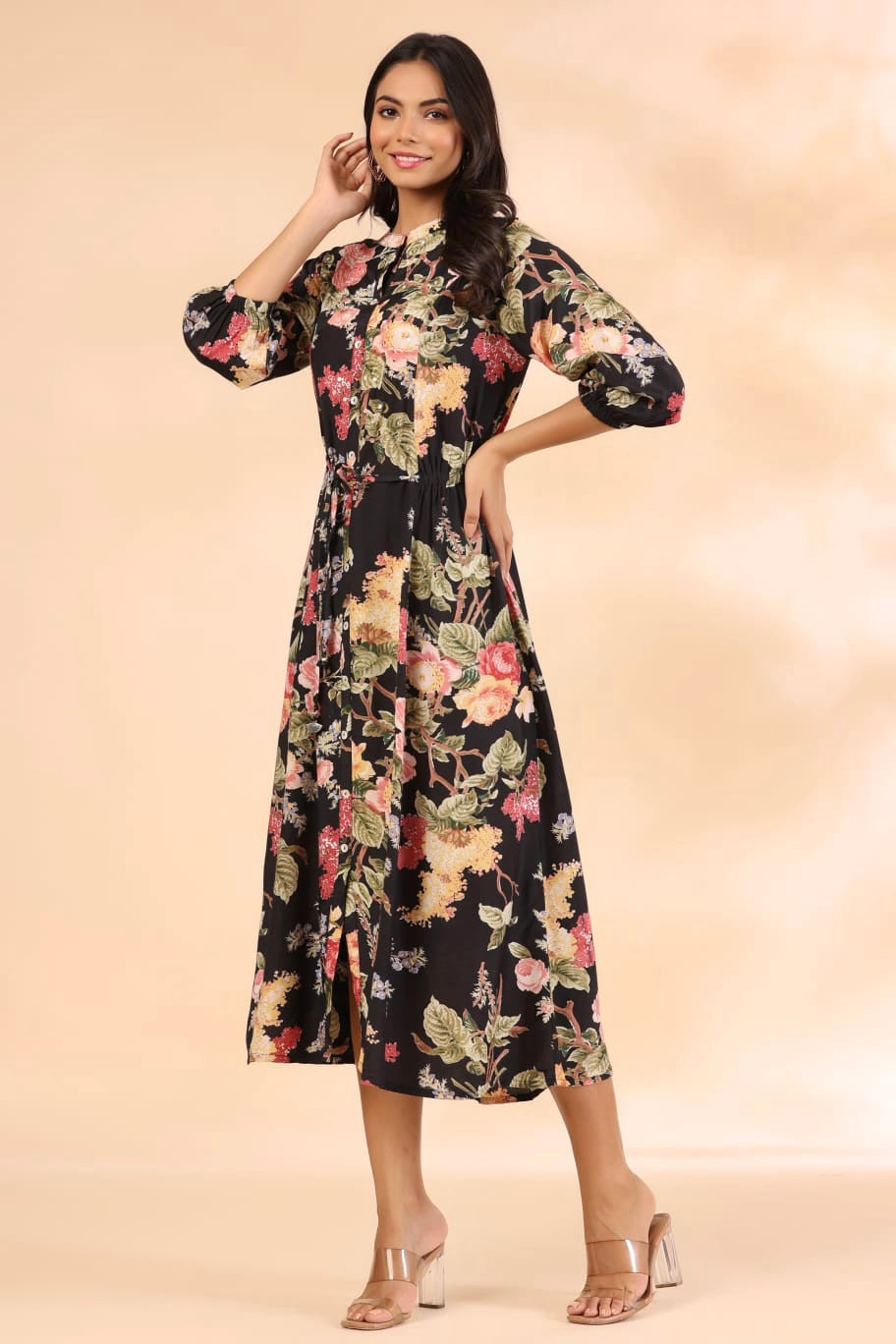 Bageecha on Black Russian Silk MIDI Dress