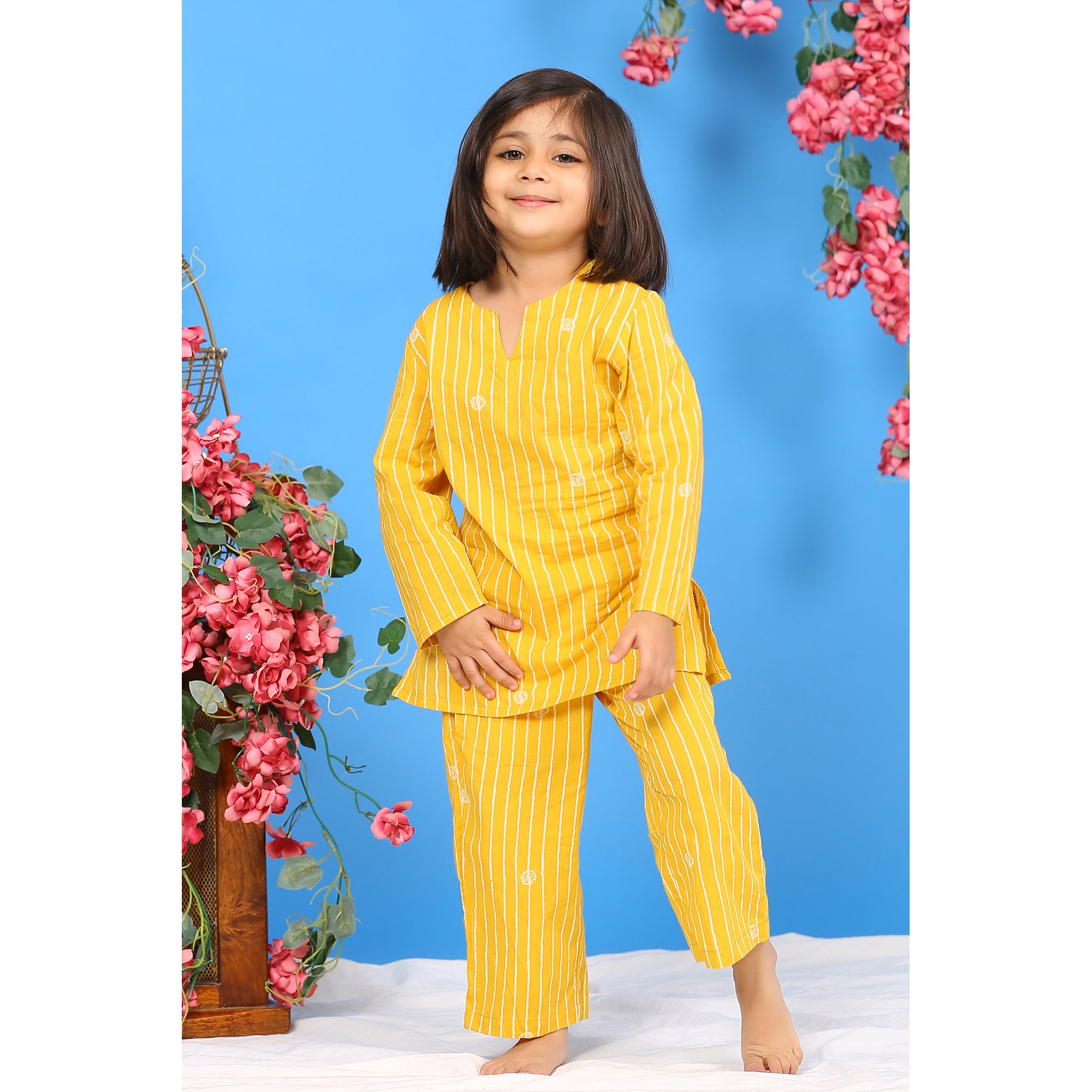 Stripes and Polka on Yellow Kids Loungewear Set