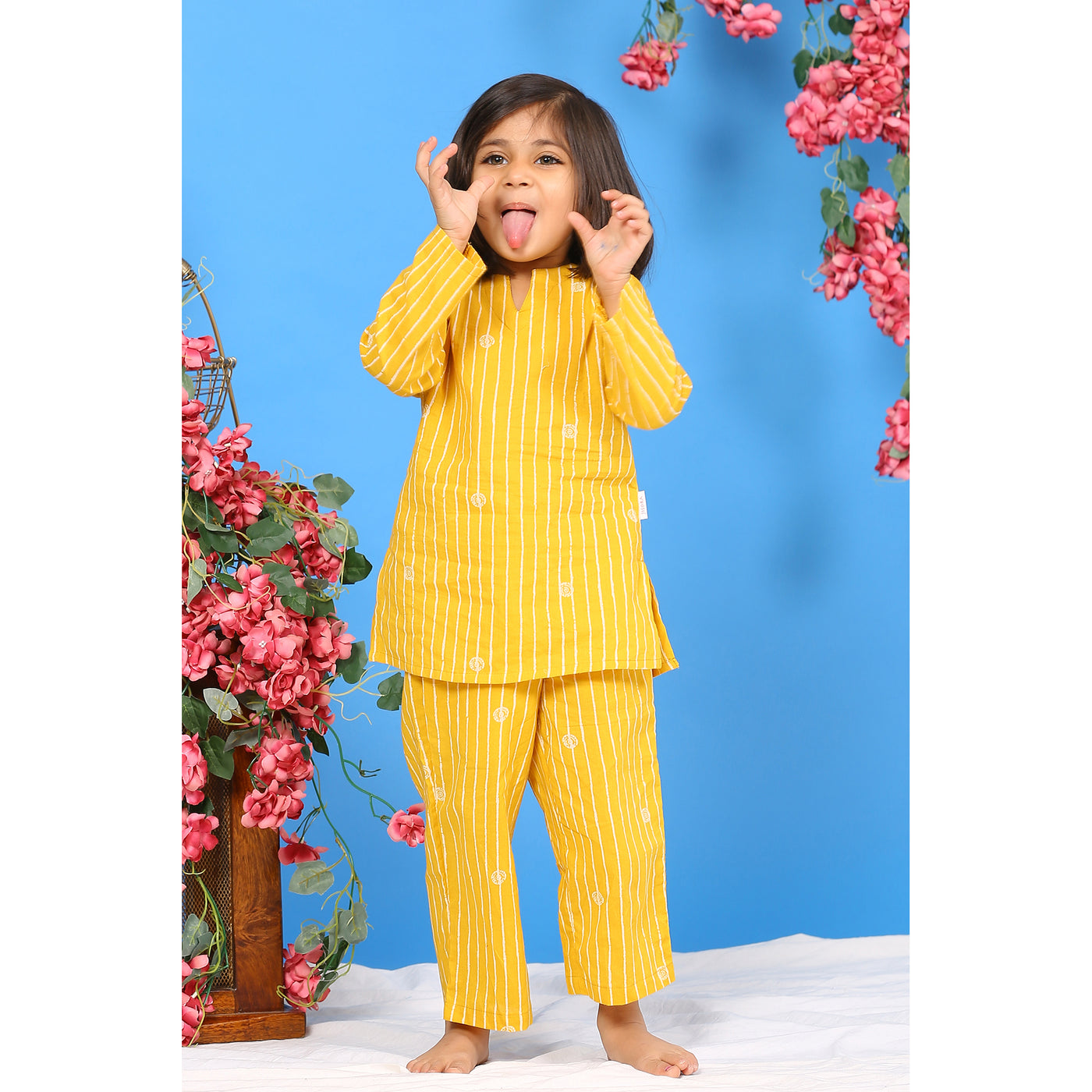 Stripes and Polka on Yellow Kids Loungewear Set
