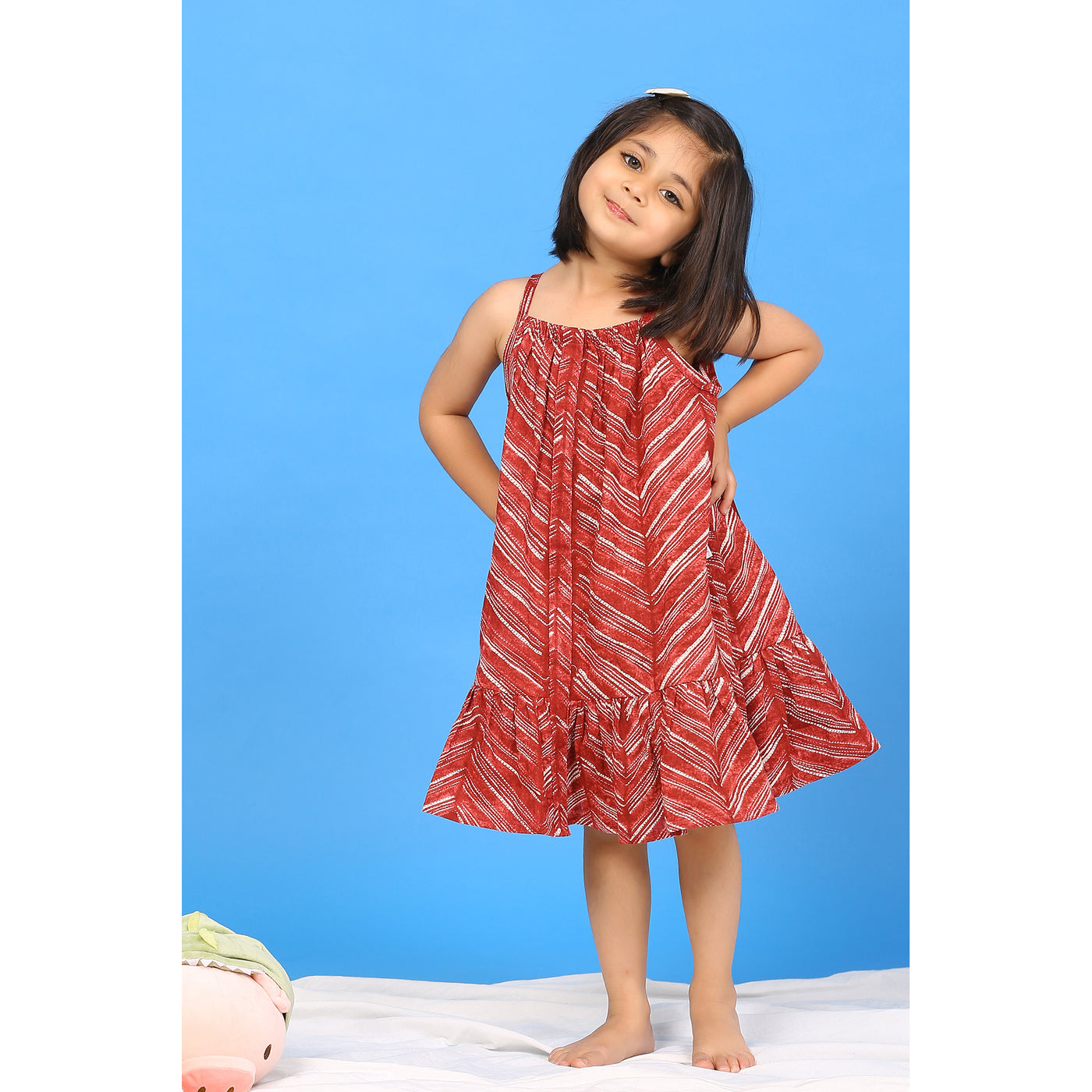 Handcrafted Shibori on Maroon sleeveless Kids Dress