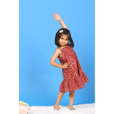 Handcrafted Shibori on Maroon sleeveless Kids Dress