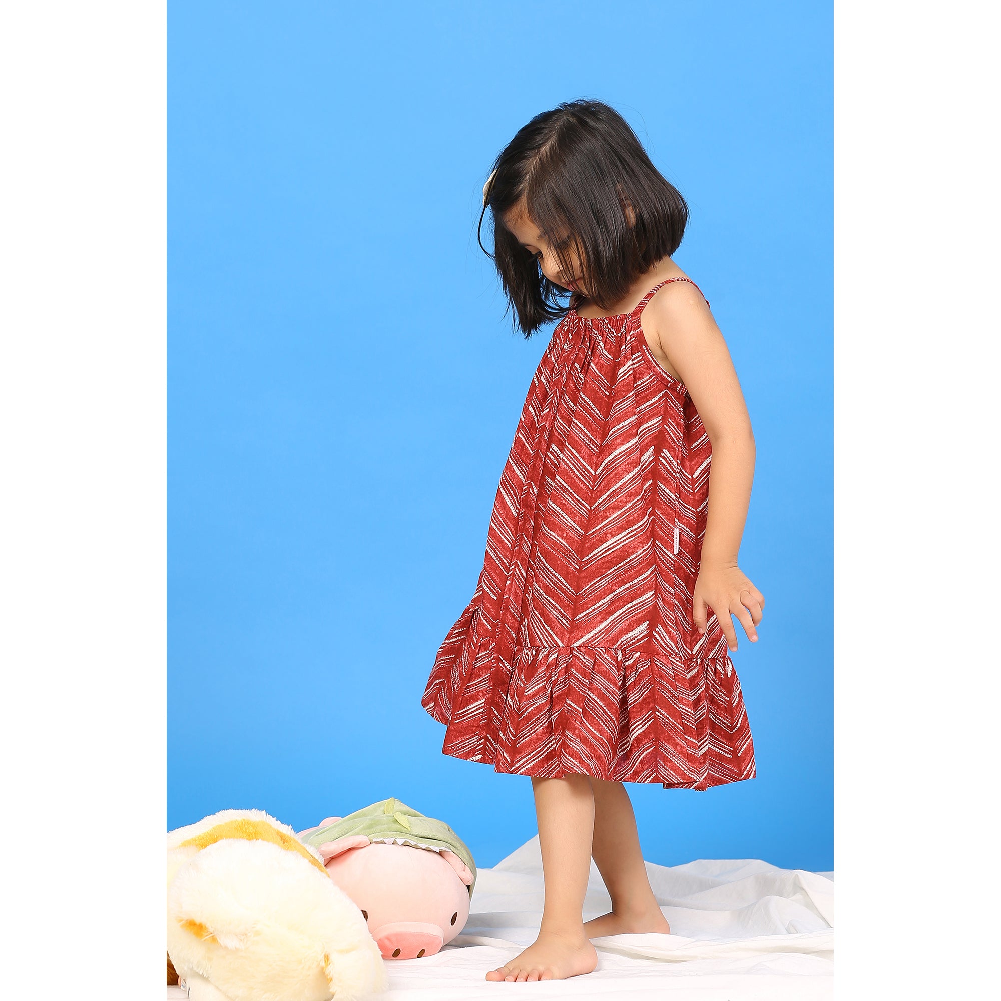 Handcrafted Shibori on Maroon sleeveless Kids Dress