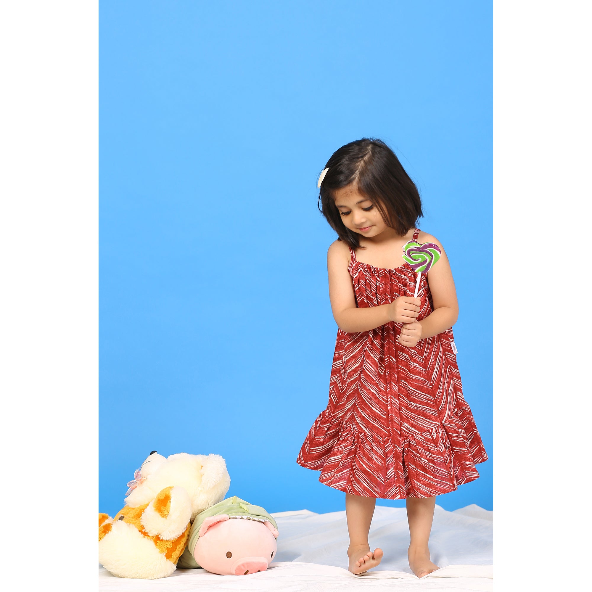 Handcrafted Shibori on Maroon sleeveless Kids Dress