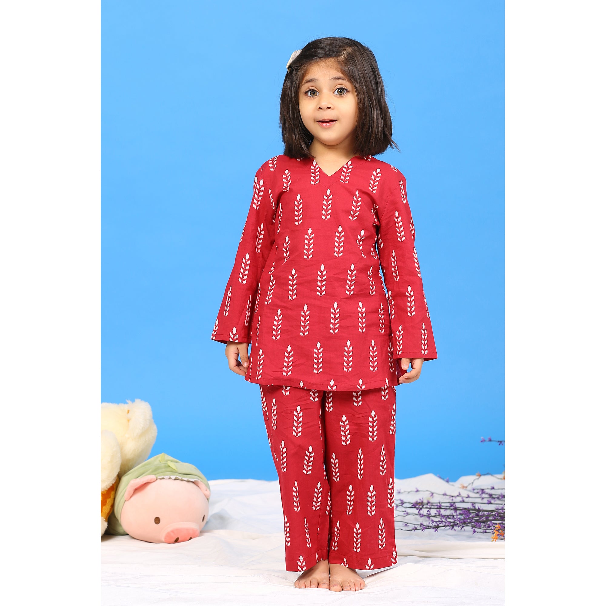 Minimalist Motif on Maroon Kids Loungewear Set