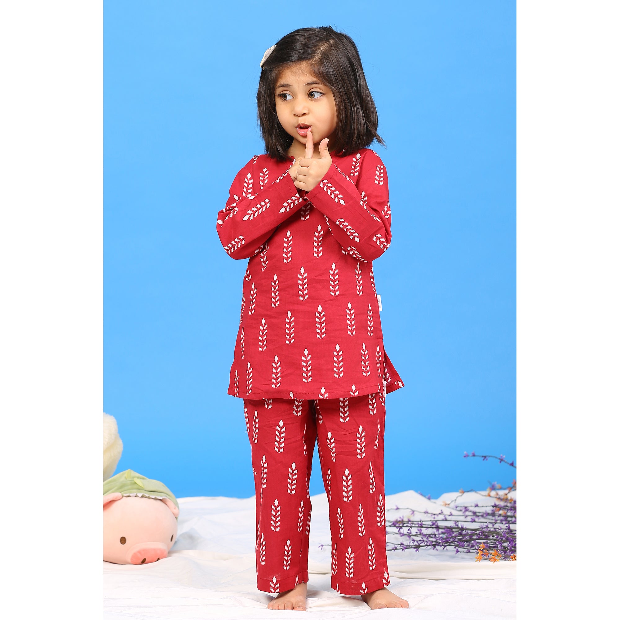 Minimalist Motif on Maroon Kids Loungewear Set