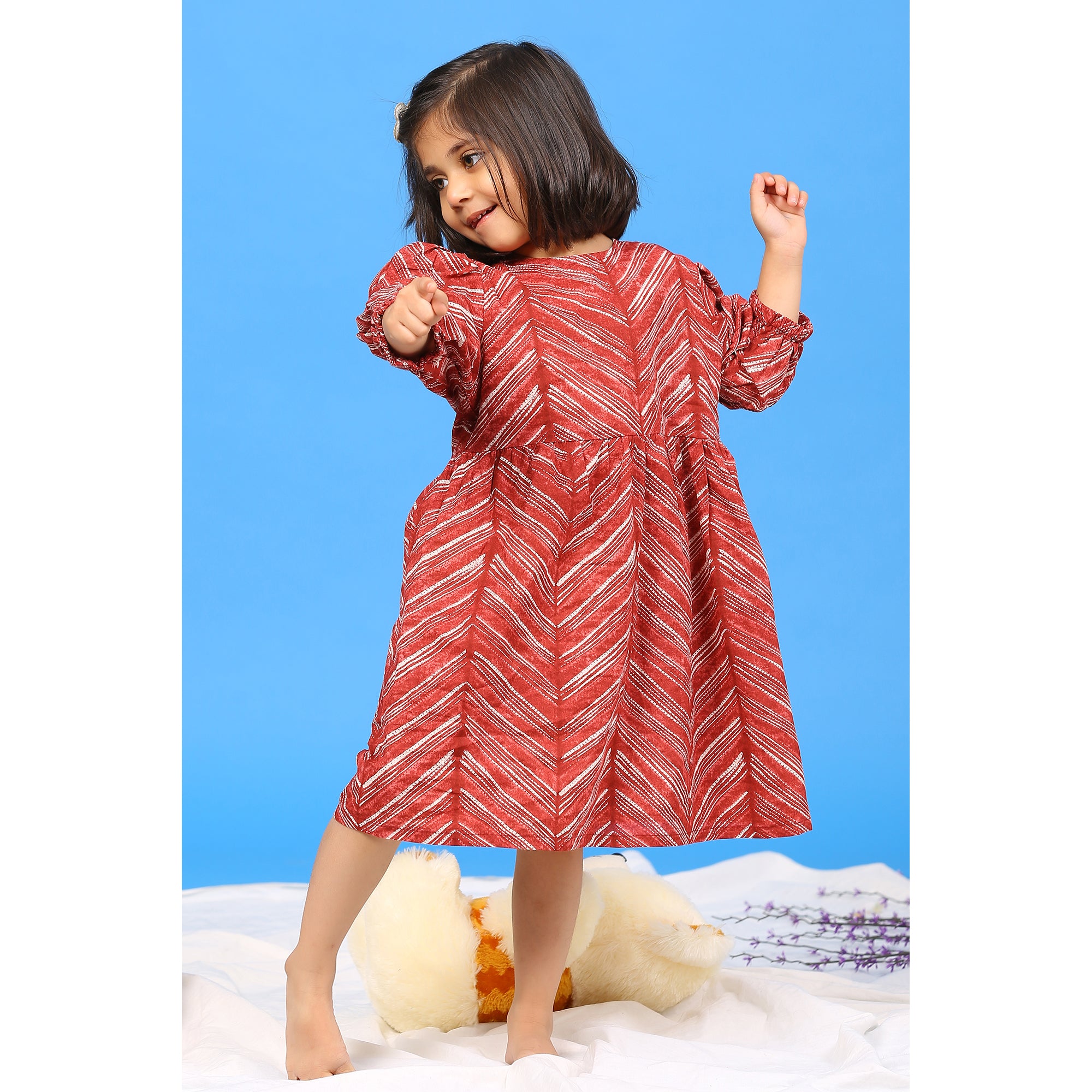 Handcrafted Shibori on Maroon Kids Dress