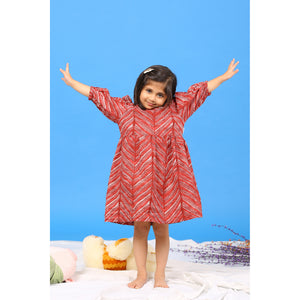 Handcrafted Shibori on Maroon Kids Cotton Dress
