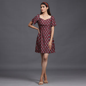 Mimosa on Maroon Russian Silk Dress