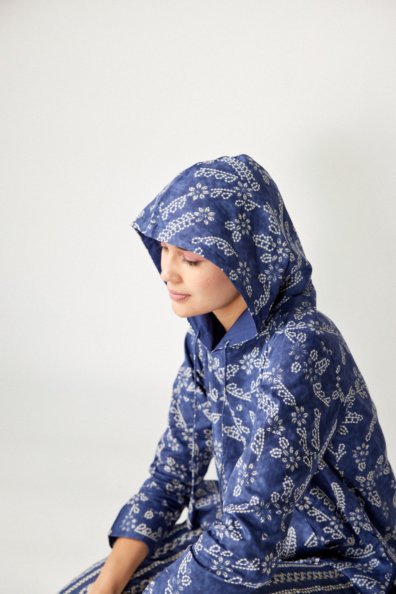 Shibori on blue Cotton Hoodie Set