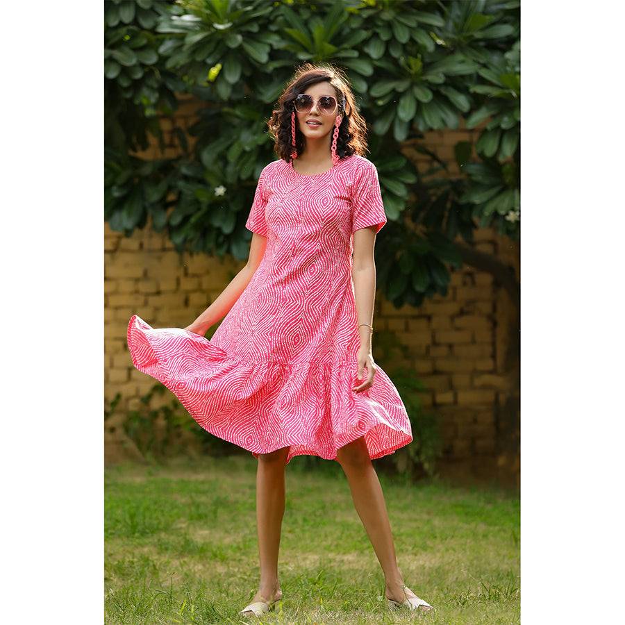 Contrast Mandala On Pink T-Shirt Dress