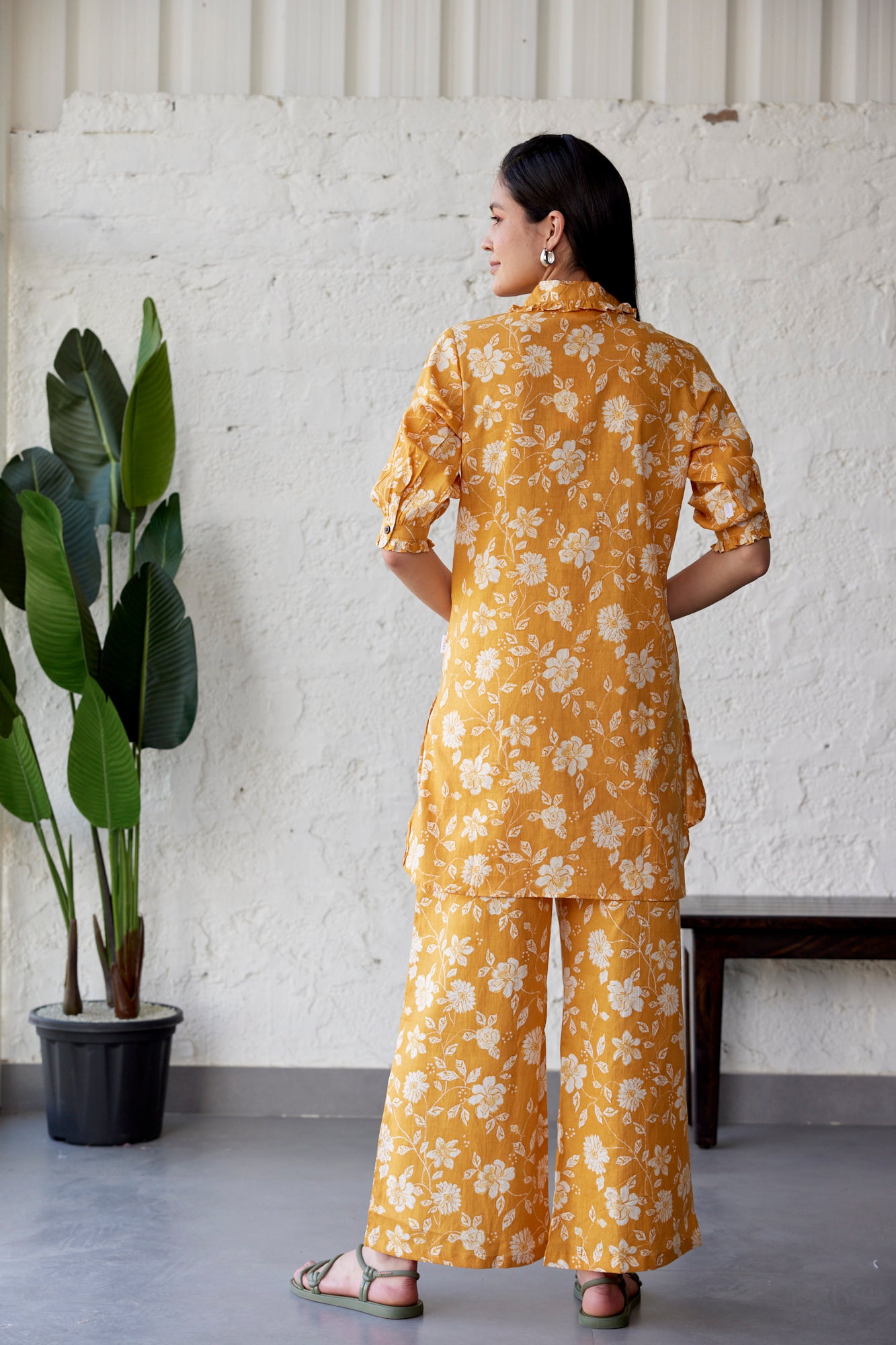 Floral Jaal on Mustard Palazzo Loungewear Set