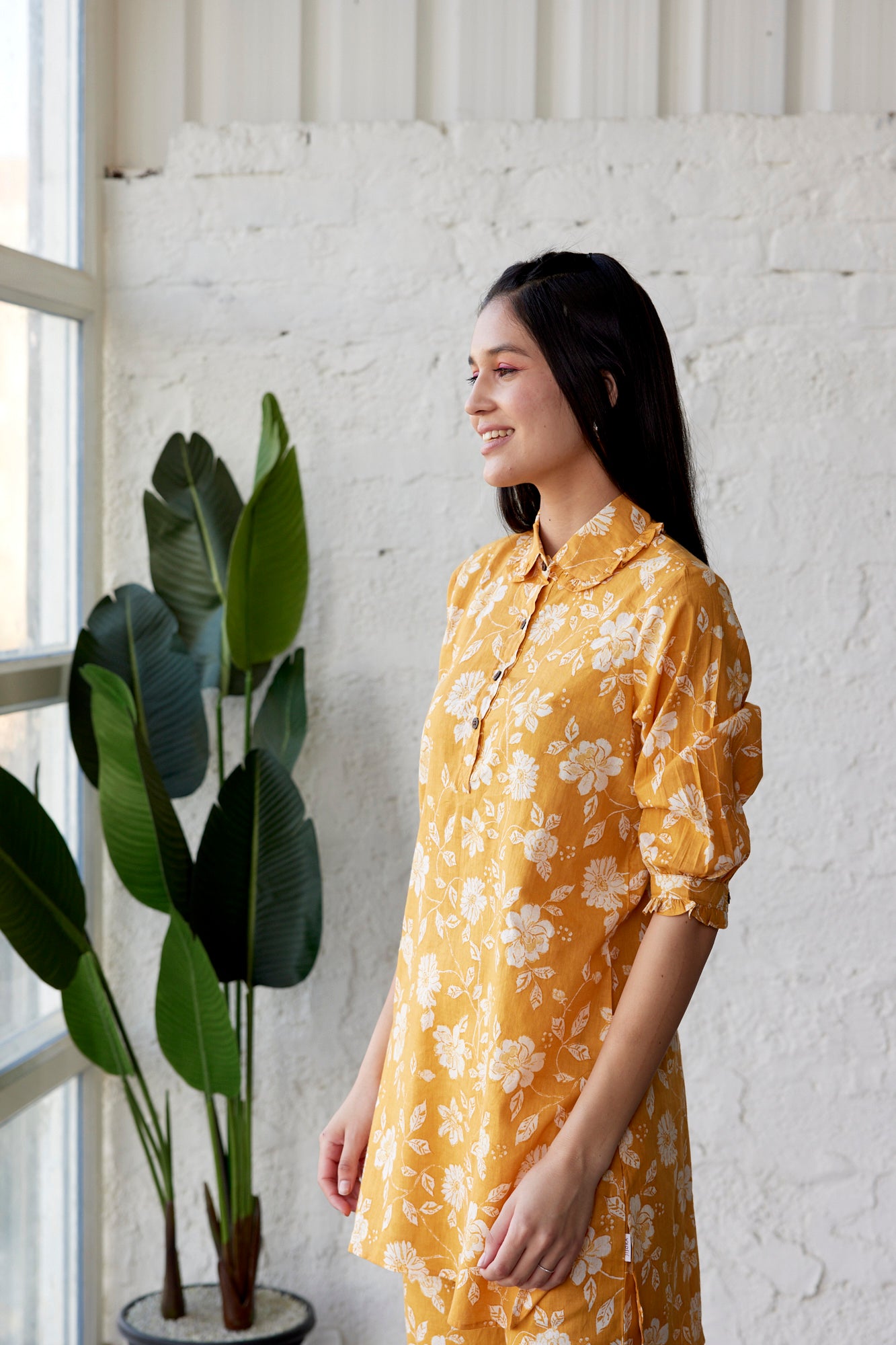 Floral Jaal on Mustard Palazzo Loungewear Set