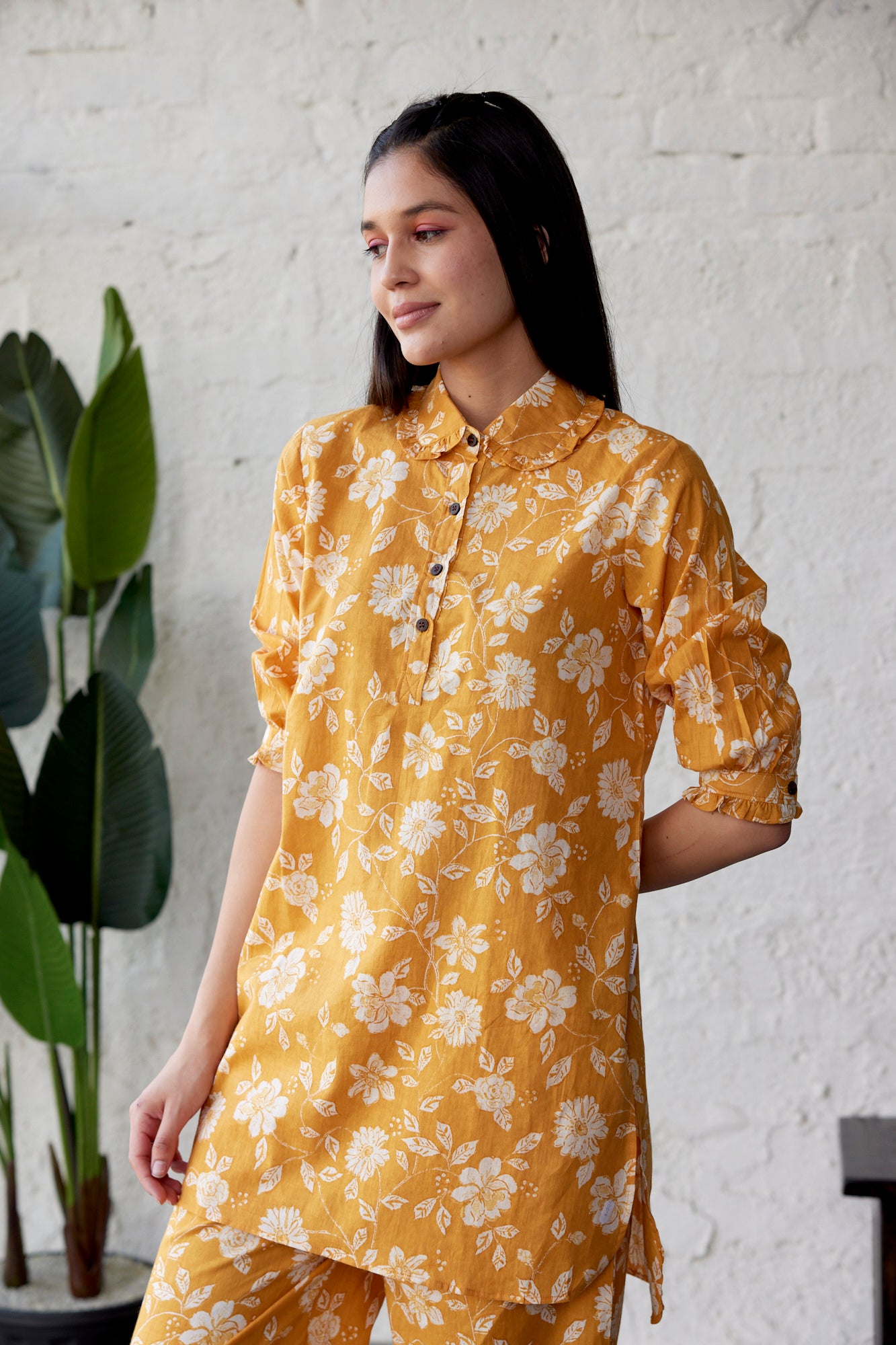 Floral Jaal on Mustard Palazzo Loungewear Set