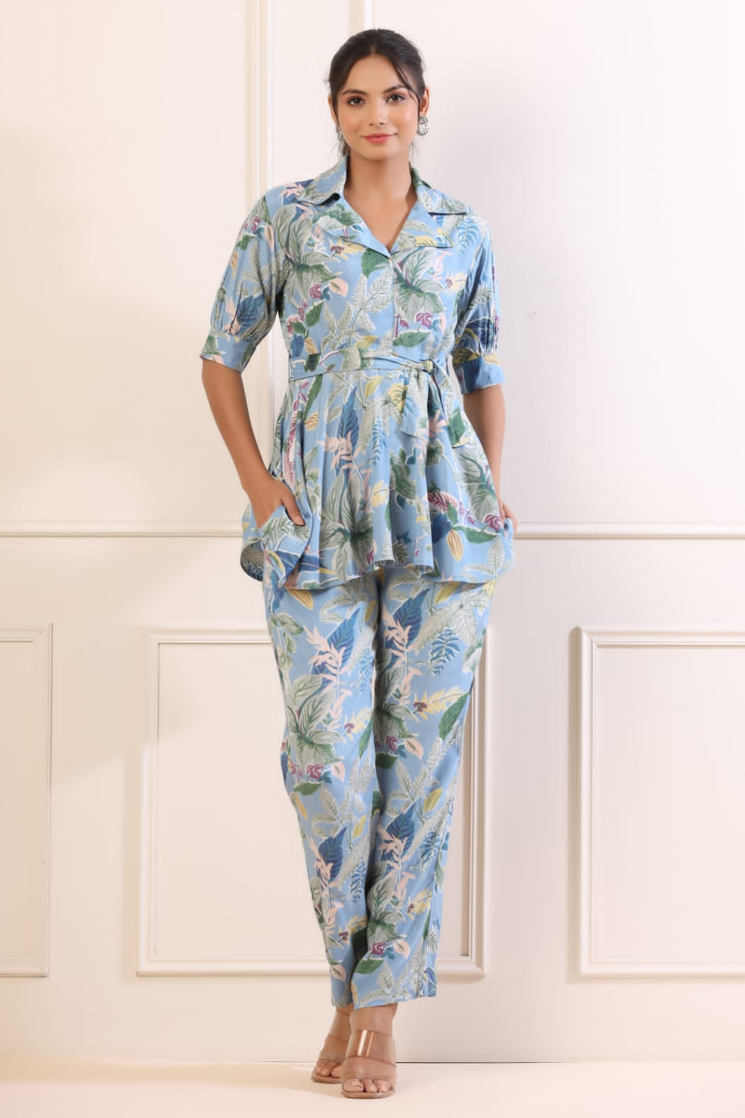 Botanical Russian Silk Sky Blue Co-ord Set