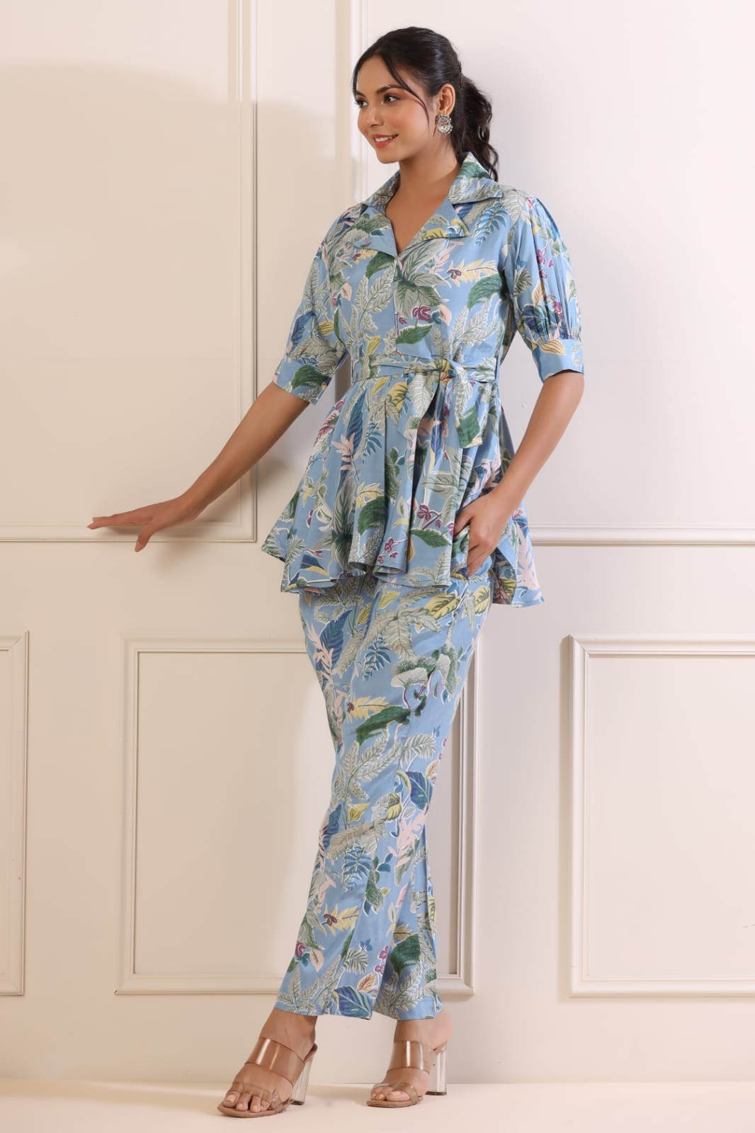 Botanical Russian Silk Sky Blue Co-ord Set