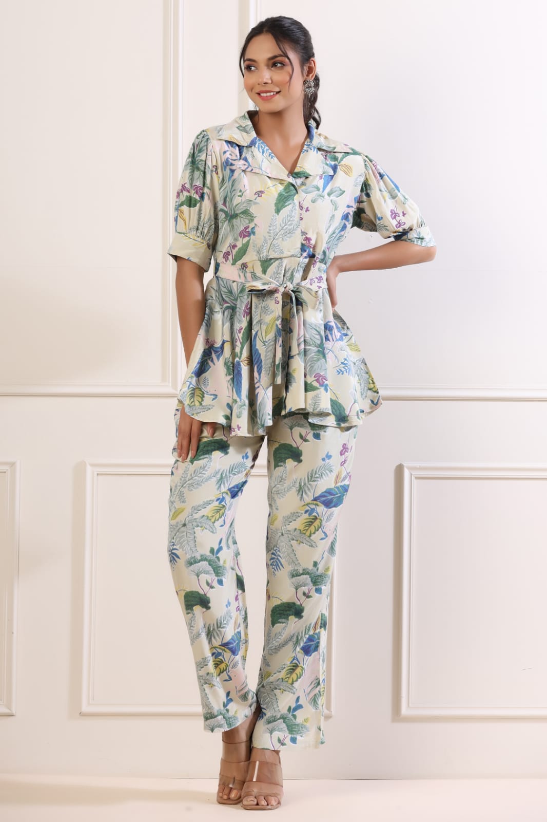 Botanical Russian Silk Off-white Co-ord Set