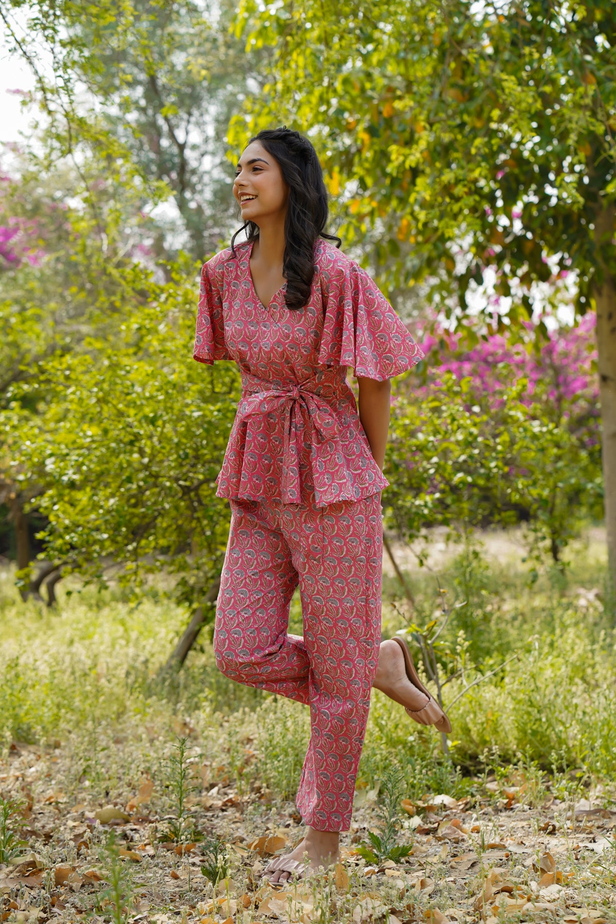 Poppy Love on Pink Loungewear Top Set