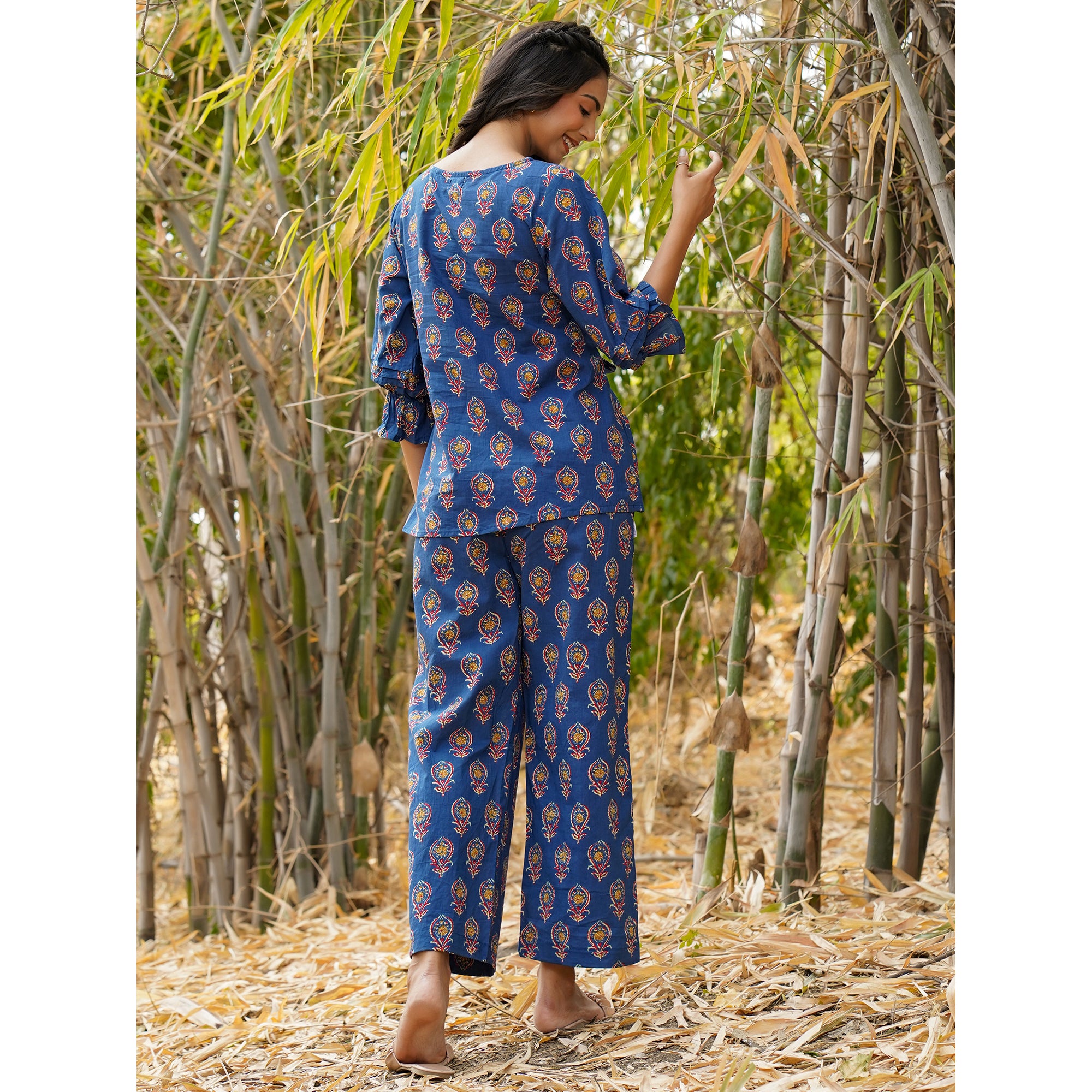 Embellished Motif on Blue Cotton Co-ordinate Set