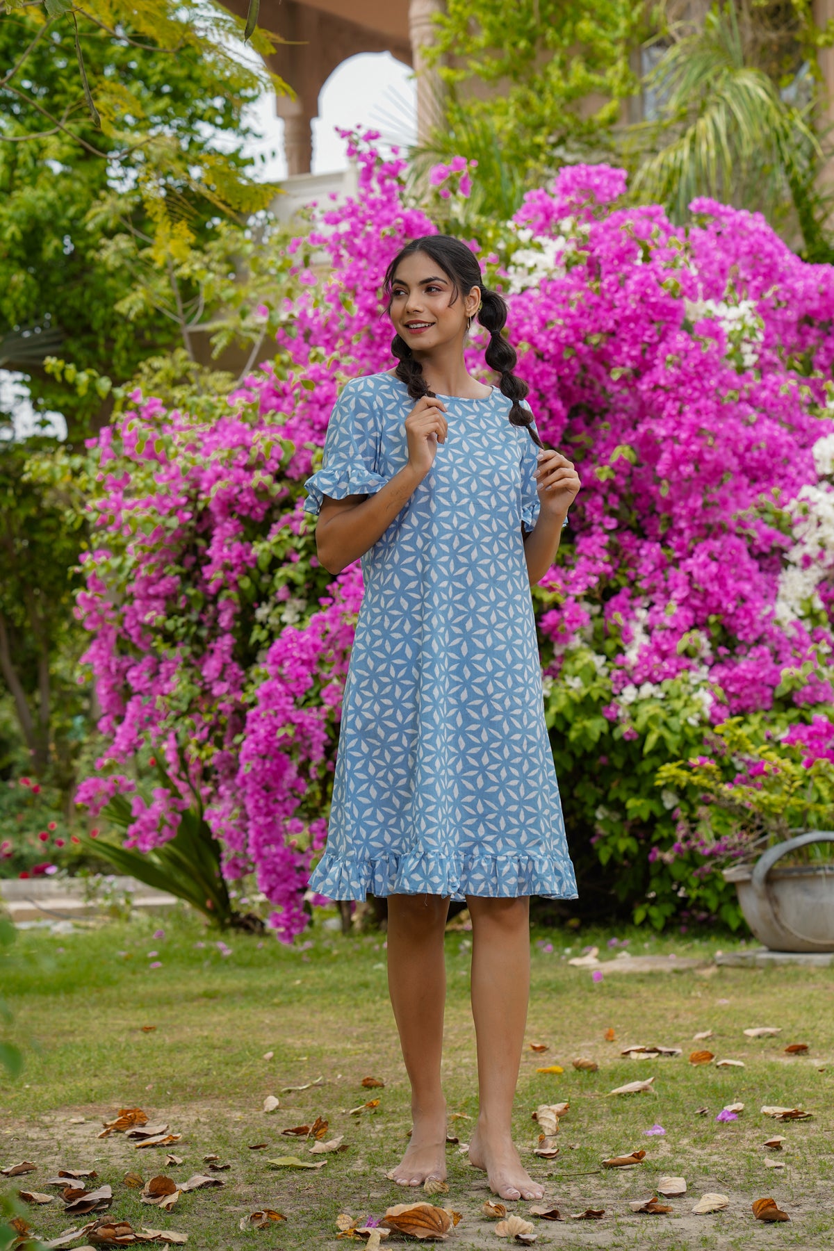 Floweret on Light blue T-shirt dress