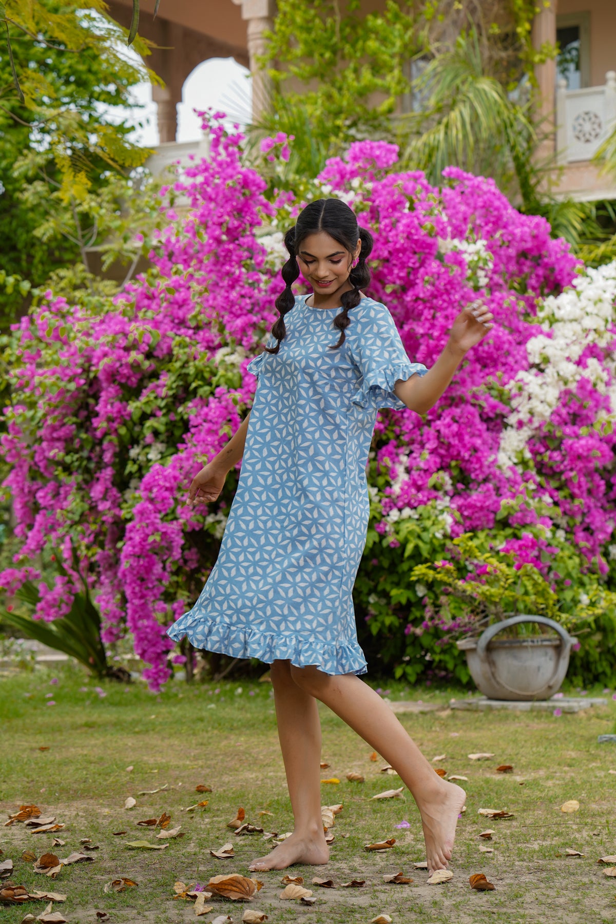 Floweret on Light blue T-shirt dress