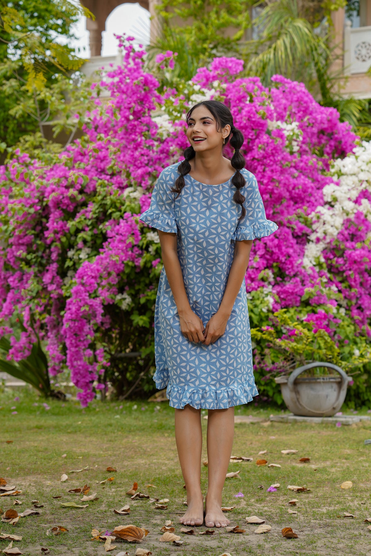 Floweret on Light blue T-shirt dress