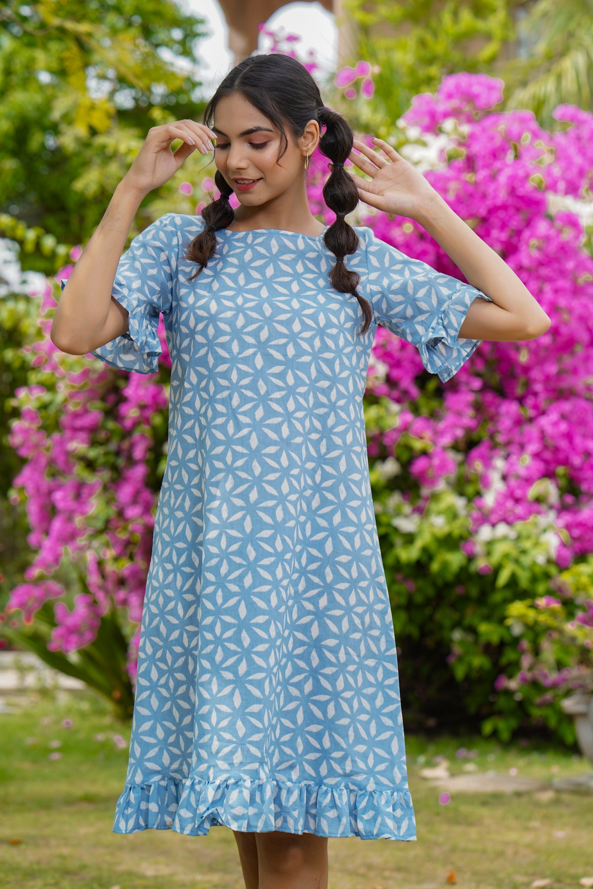 Floweret on Light blue T-shirt dress