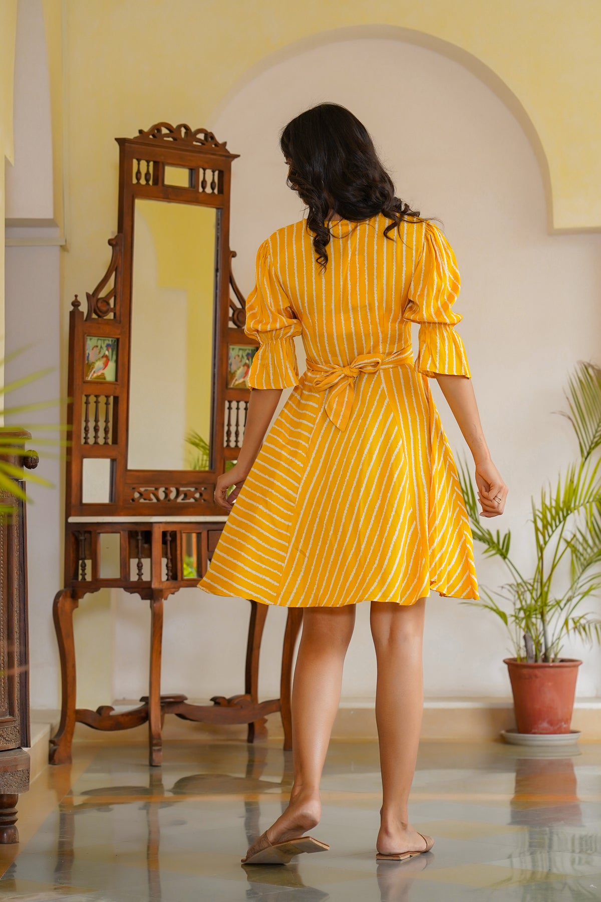 Salsa Mustard back tie up Summer Silk Dress