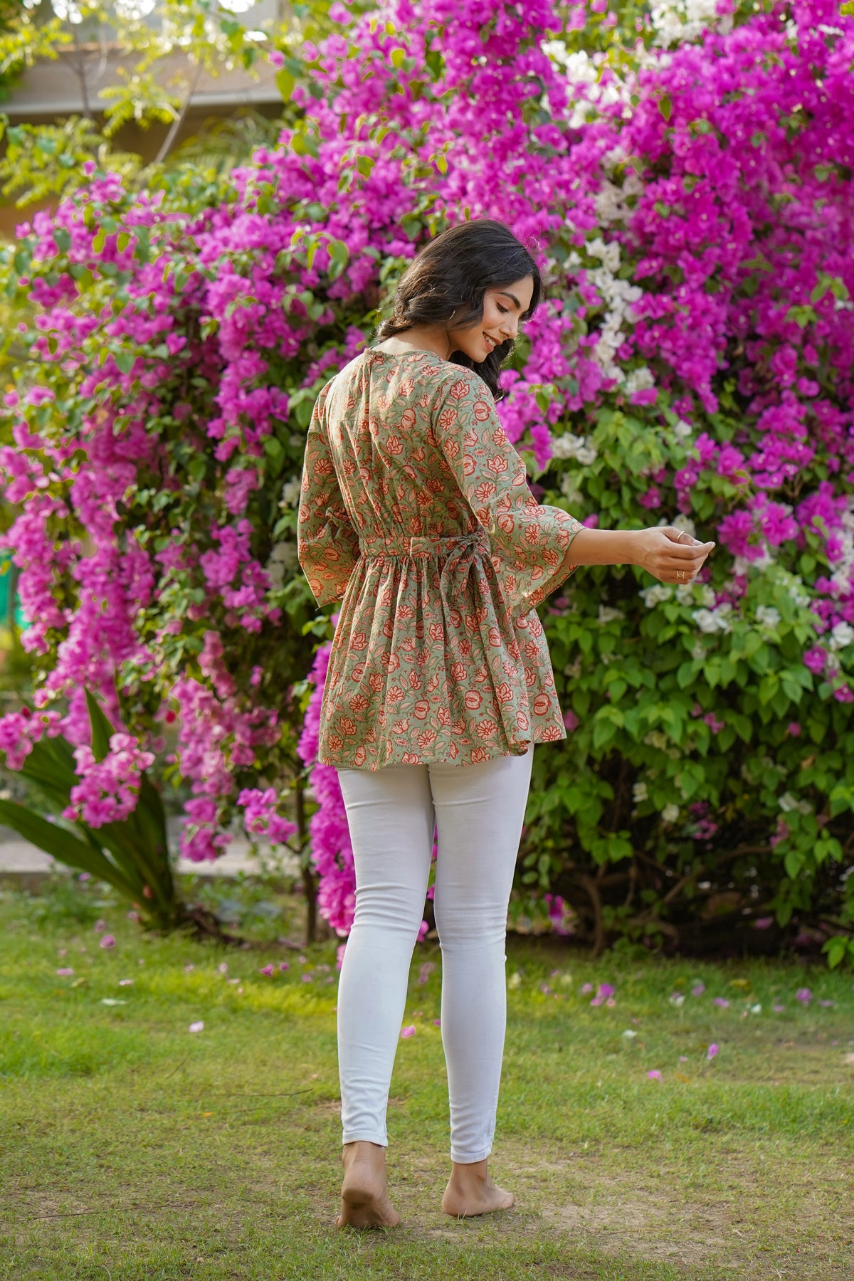 Floral Mosaic on Light Green Short Kurti